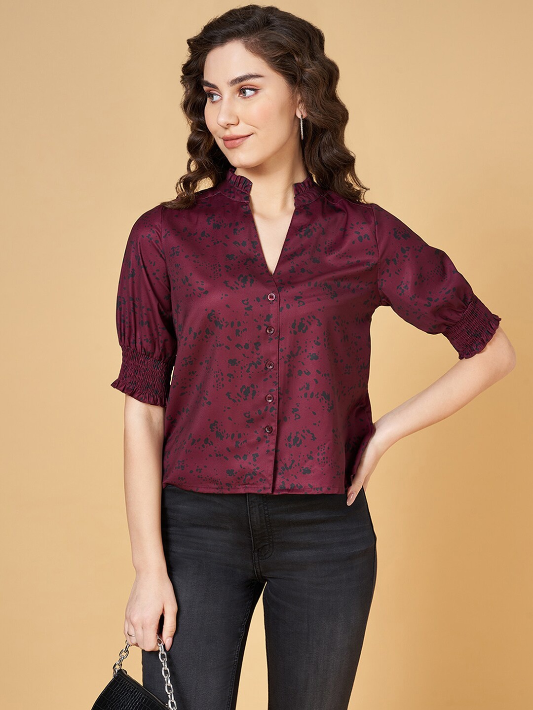 YU by Pantaloons Floral Printed Puffed Sleeves Mandarin Collar Shirt Style Top, Brown
YU by Pantaloons Floral Printed Puffed Sleeves Mandarin Collar Shirt Style Top, Brown