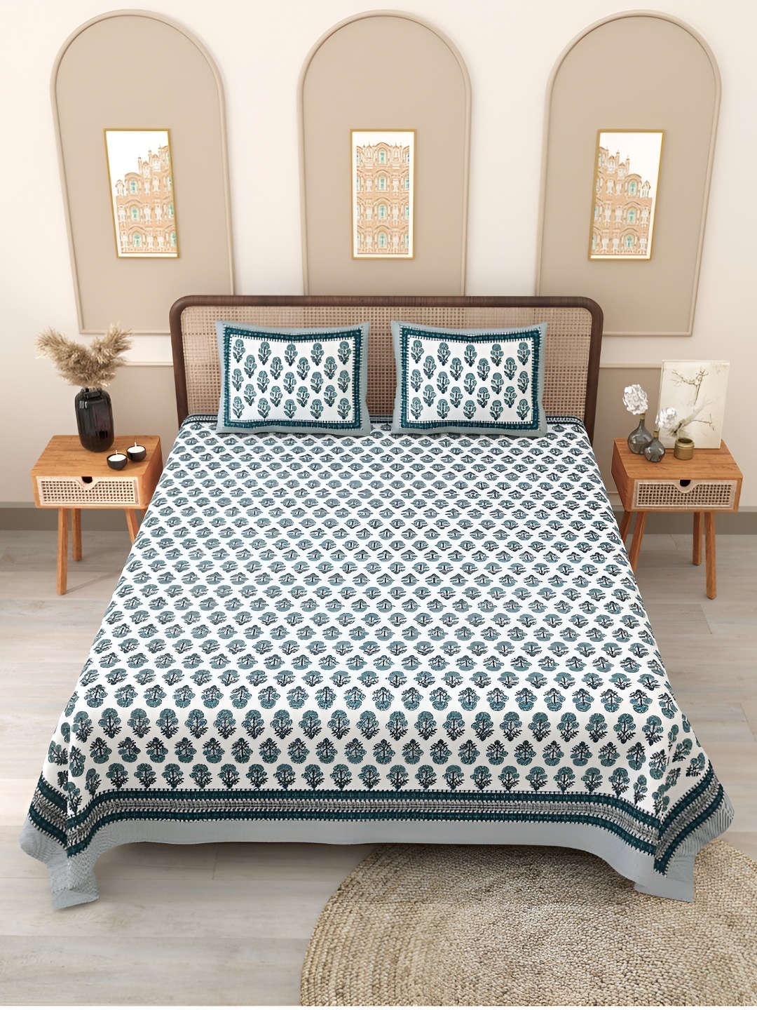 Block Print Story Blue & White Floral 210 TC Cotton Queen Bedsheet with 2 Pillow Covers
Block Print Story Blue & White Floral 210 TC Cotton Queen Bedsheet with 2 Pillow Covers