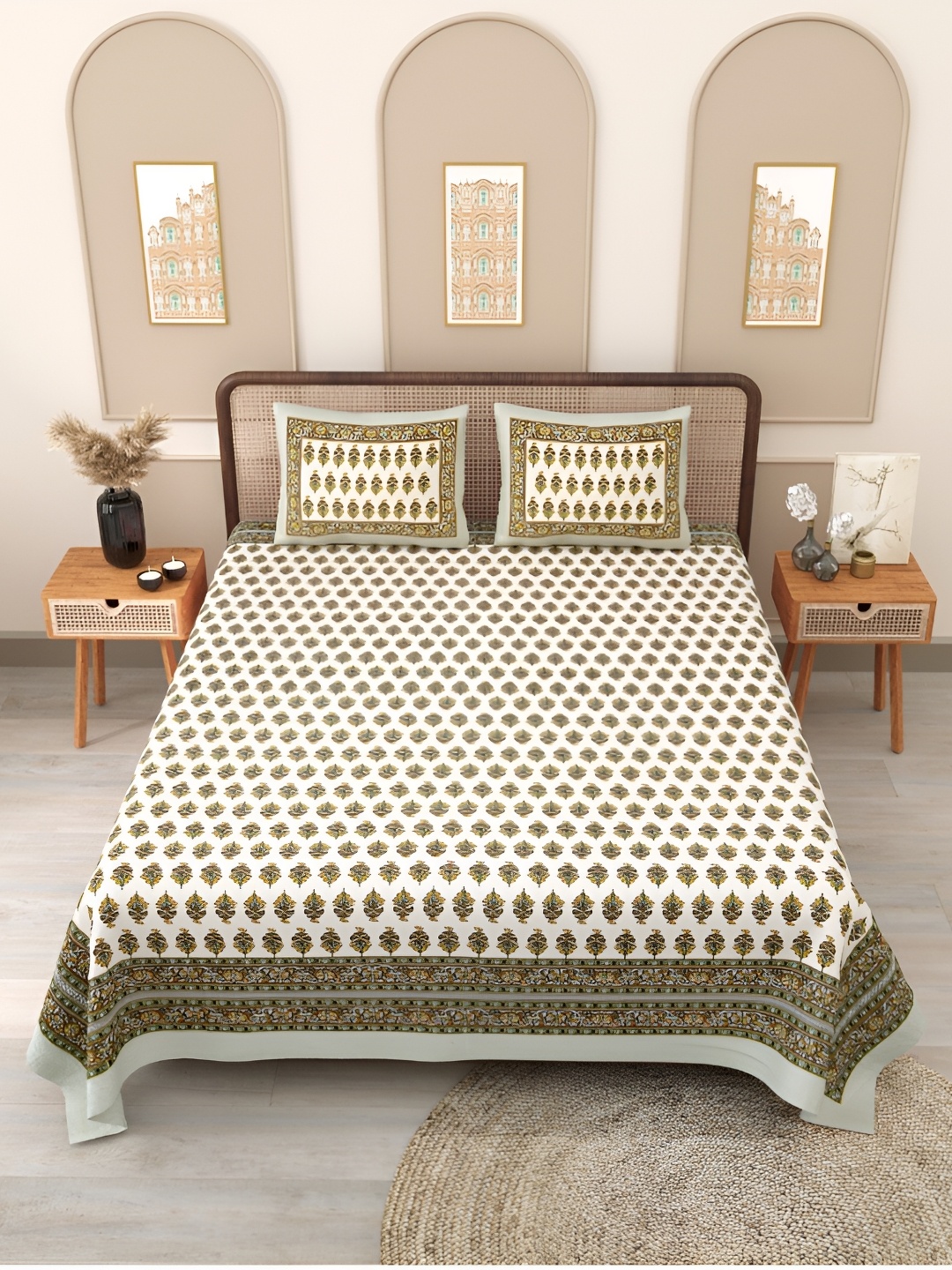 Block Print Story Brown & Cream Floral 210 TC Cotton Queen Bedsheet with 2 Pillow Covers
Block Print Story Brown & Cream Floral 210 TC Cotton Queen Bedsheet with 2 Pillow Covers