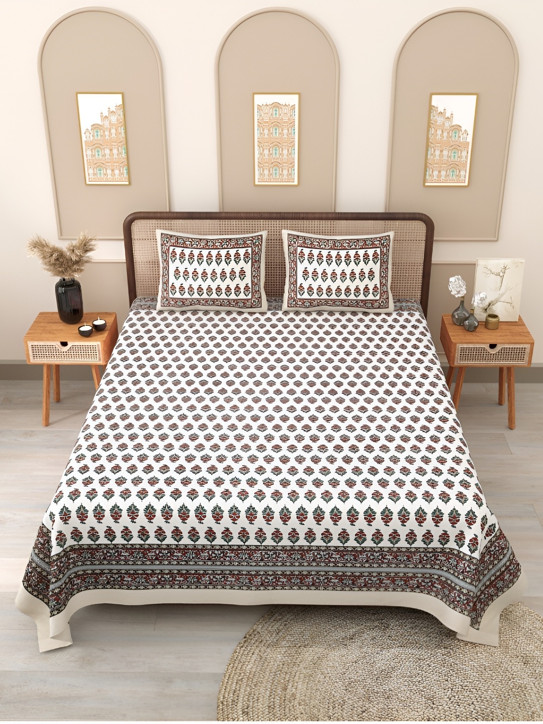 Block Print Story White Ethnic Motifs 210 TC Cotton Queen Bedsheet with 2 Pillow Covers, Red
Block Print Story White Ethnic Motifs 210 TC Cotton Queen Bedsheet with 2 Pillow Covers, Red