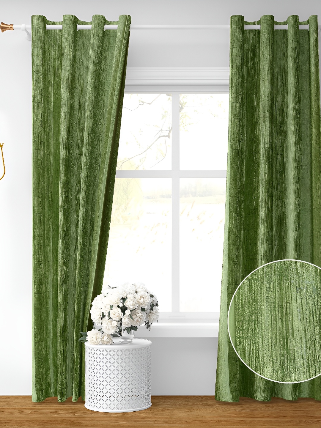 Galaxy Home Decor Green 2 Pieces Floral Room Darkening Long Door Curtain