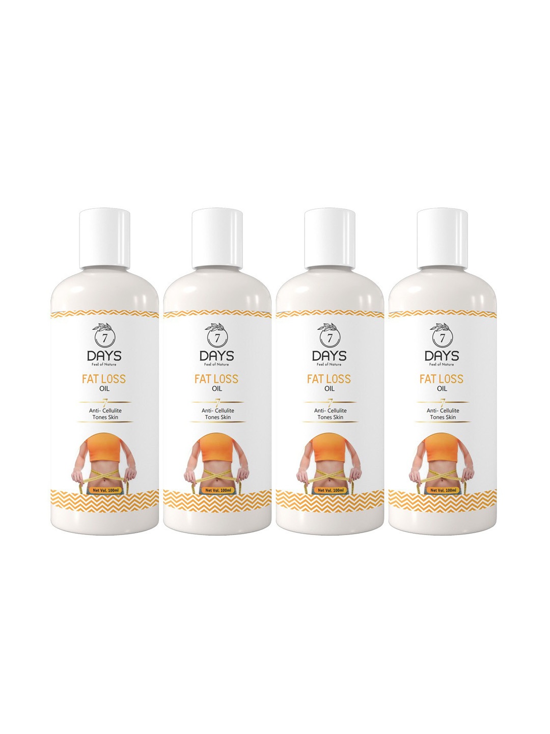 7 DAYS Feel Of Nature Set Of 4 Anti-Cellulite Tones Skin Fat Loss Oil - 100ml Each, White
7 DAYS Feel Of Nature Set Of 4 Anti-Cellulite Tones Skin Fat Loss Oil - 100ml Each, White