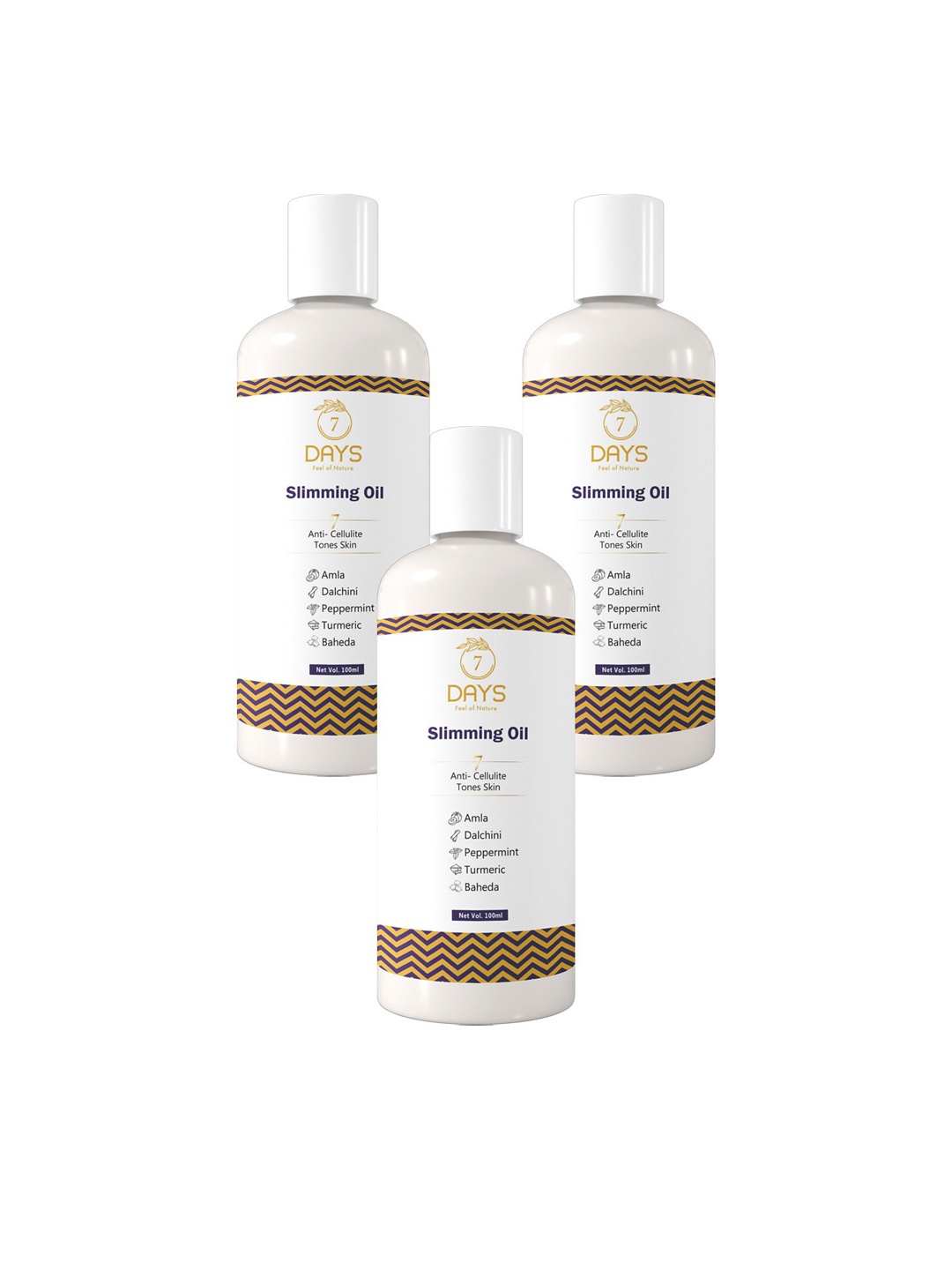 7 DAYS Feel Of Nature Set Of 3 Anti-Cellulite Slimming Oil With Amla - 100ml Each, White
7 DAYS Feel Of Nature Set Of 3 Anti-Cellulite Slimming Oil With Amla - 100ml Each, White