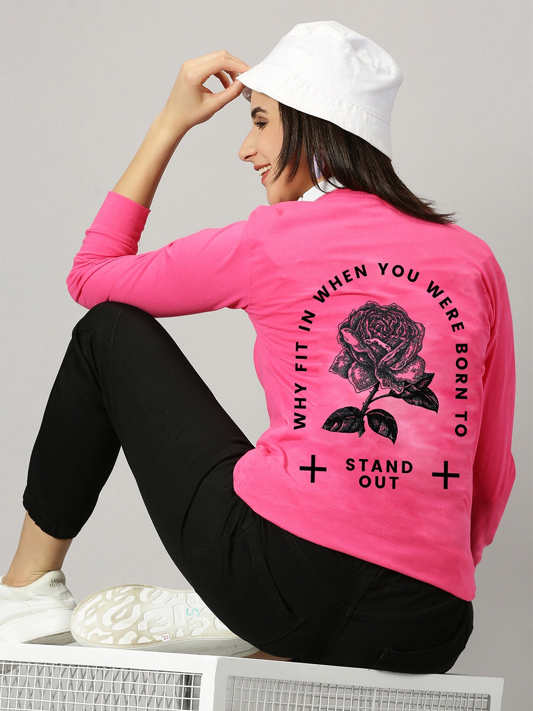 GESPO Typography Printed Round Neck Pure Cotton T-shirt, Pink
