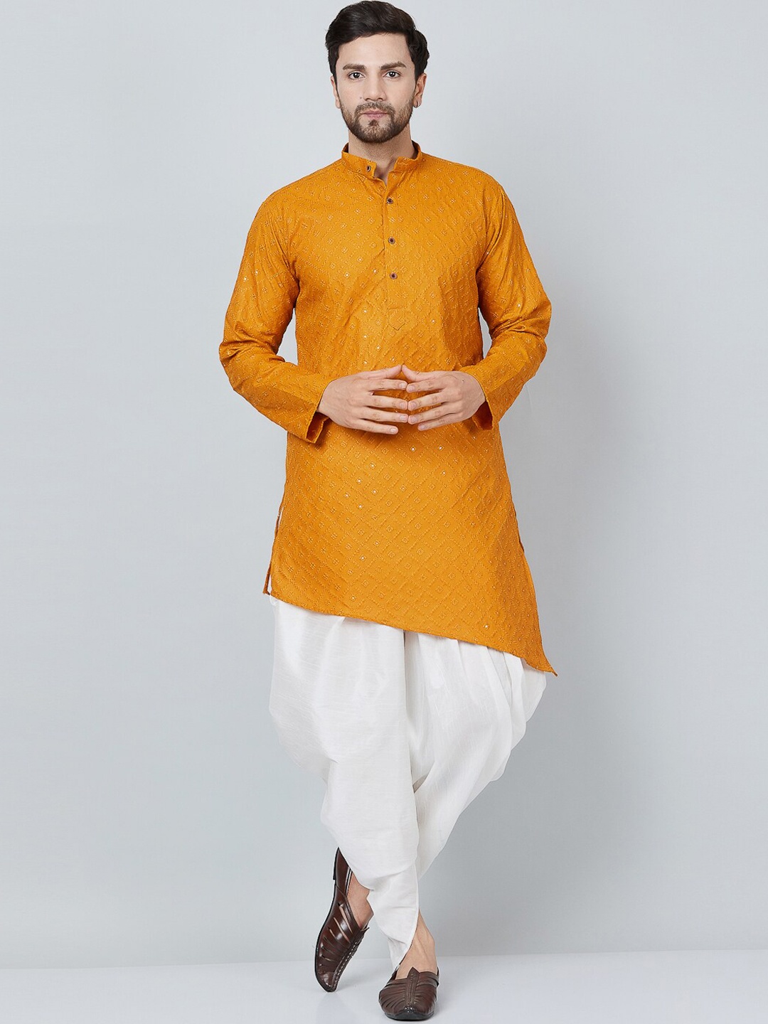 Kaifoo Ethnic Motifs Embroidered Sequined Asymmetric Kurta with Dhoti Pants, Mustard
Kaifoo Ethnic Motifs Embroidered Sequined Asymmetric Kurta with Dhoti Pants, Mustard