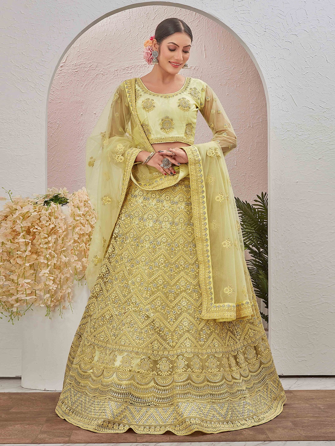 Chandbaali Embroidered Semi-Stitched Lehenga & Unstitched Blouse With Dupatta, Yellow
Chandbaali Embroidered Semi-Stitched Lehenga & Unstitched Blouse With Dupatta, Yellow