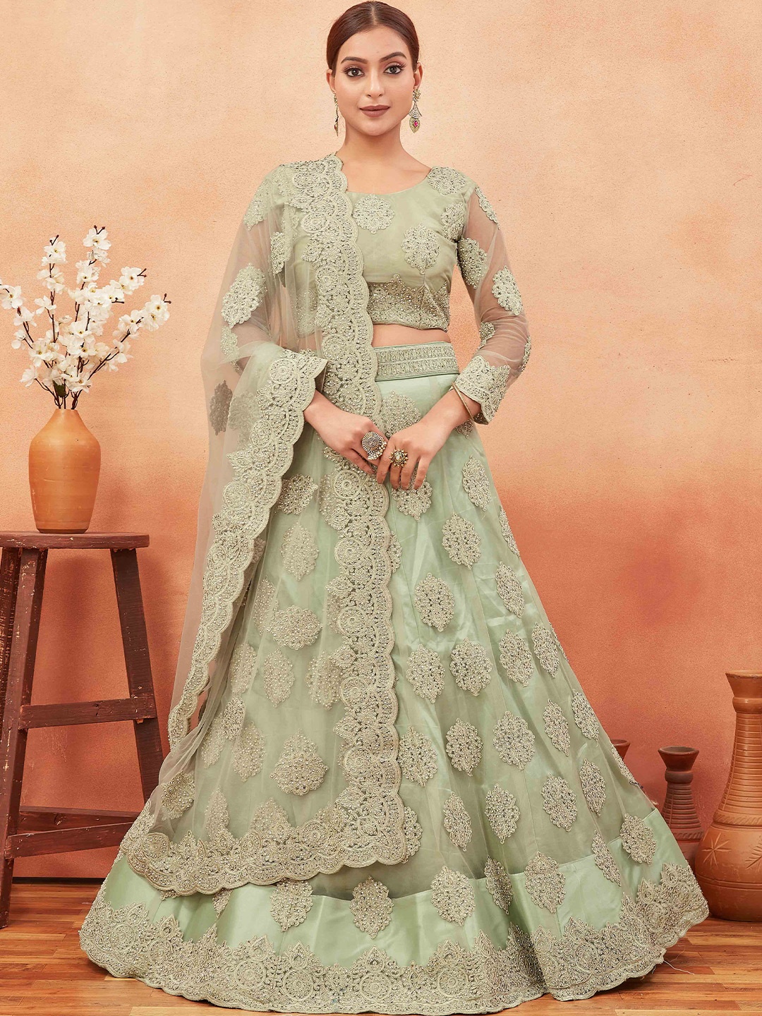 Chandbaali Embroidered Semi-Stitched Lehenga & Unstitched Blouse With Dupatta, Sea green
Chandbaali Embroidered Semi-Stitched Lehenga & Unstitched Blouse With Dupatta, Sea green