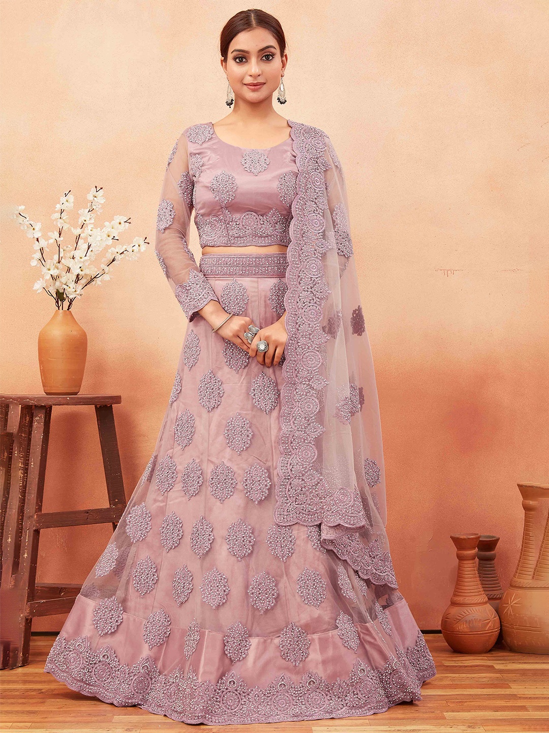 Chandbaali Embroidered Semi-Stitched Lehenga & Unstitched Blouse With Dupatta, Mauve
Chandbaali Embroidered Semi-Stitched Lehenga & Unstitched Blouse With Dupatta, Mauve