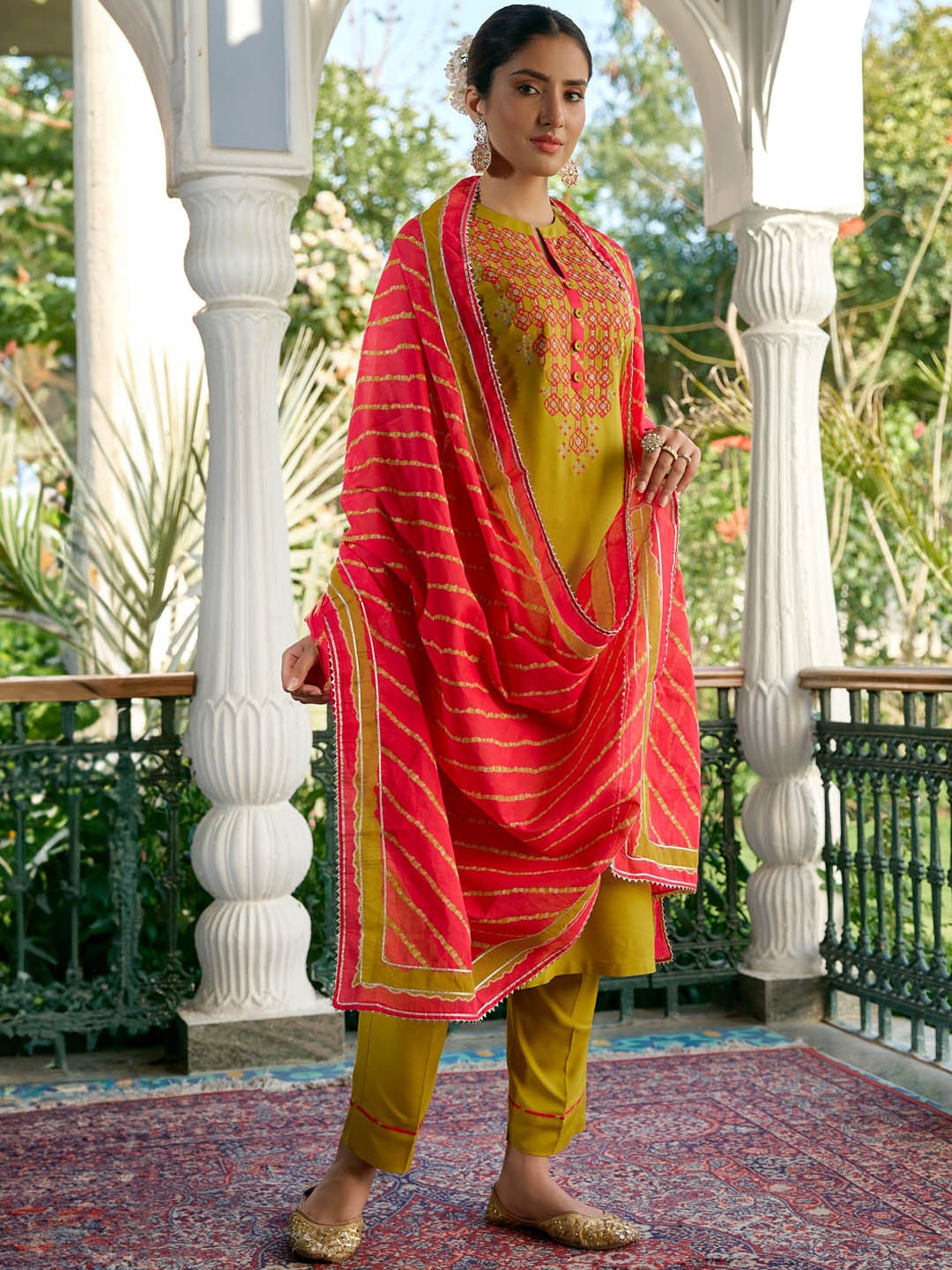 WOMEN PLUS Ethnic Motifs Embroidered Straight Kurta with Trousers & With Dupatta, Mustard
WOMEN PLUS Ethnic Motifs Embroidered Straight Kurta with Trousers & With Dupatta, Mustard