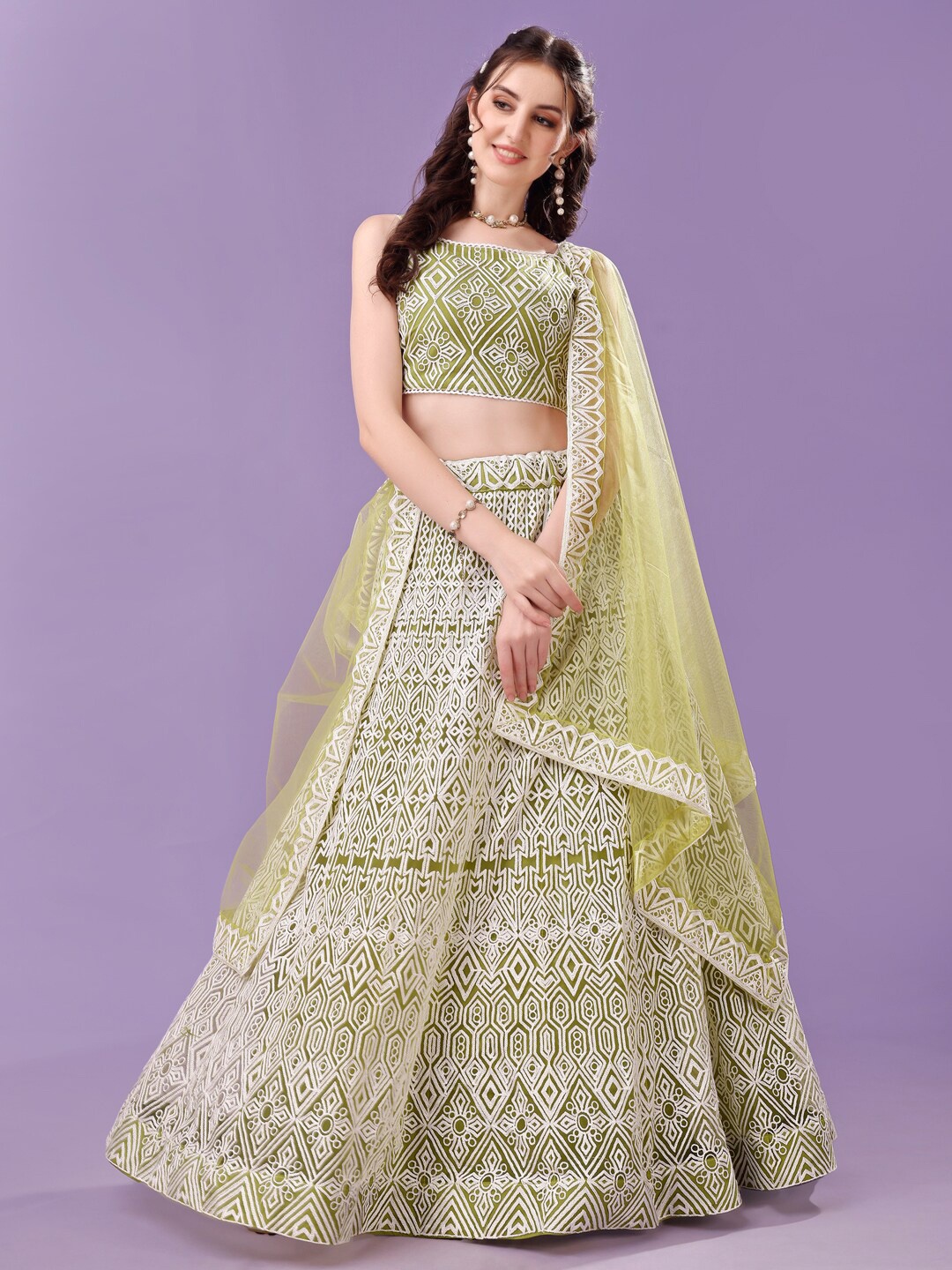Modestouze Attires Embroidered Thread Work Semi-Stitched Lehenga & Blouse With Dupatta, Lime green
Modestouze Attires Embroidered Thread Work Semi-Stitched Lehenga & Blouse With Dupatta, Lime green