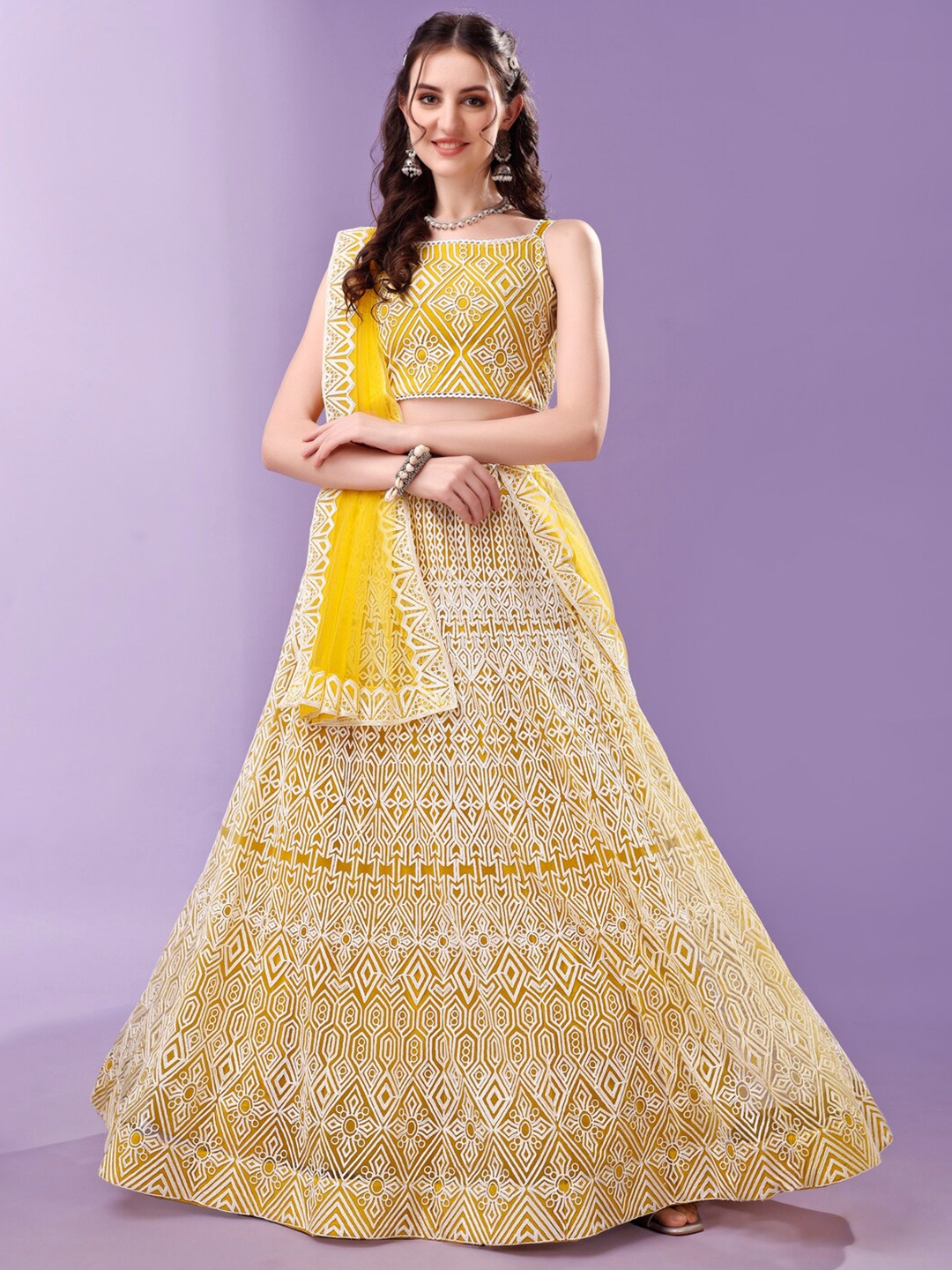 Modestouze Attires Embroidered Thread Work Semi-Stitched Lehenga & Blouse With Dupatta, Yellow
Modestouze Attires Embroidered Thread Work Semi-Stitched Lehenga & Blouse With Dupatta, Yellow