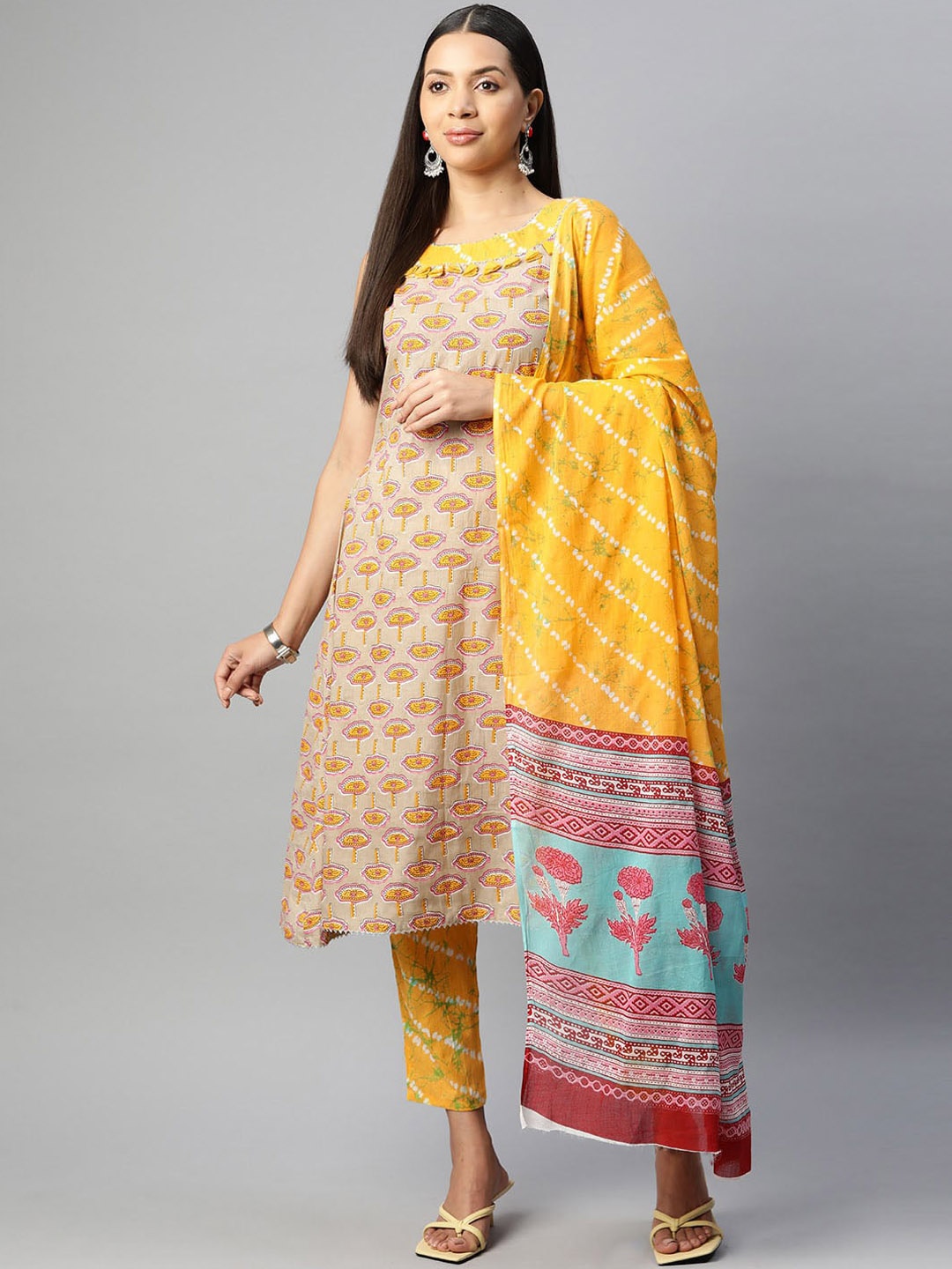 KALINI Ethnic Motifs Printed Gotta Patti Pure Cotton A-Line Kurta & Trouser With Dupatta, Yellow
KALINI Ethnic Motifs Printed Gotta Patti Pure Cotton A-Line Kurta & Trouser With Dupatta, Yellow
