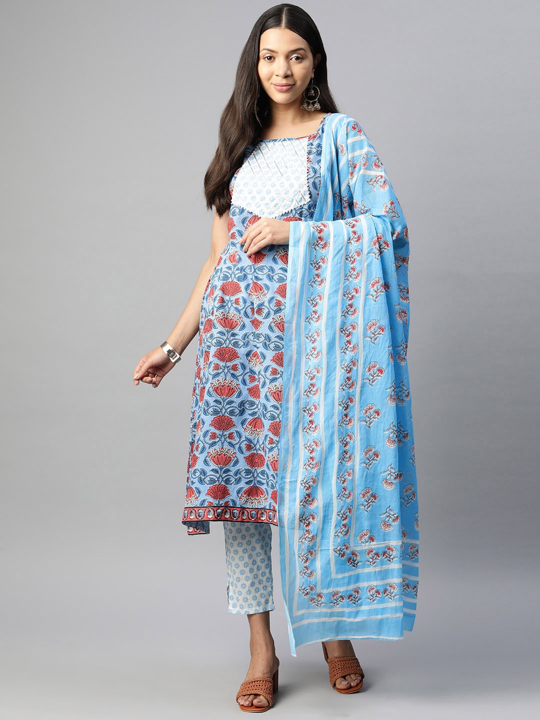 KALINI Ethnic Motifs Printed Gotta Patti A-Line Pure Cotton Kurta with Trousers & Dupatta, Blue
KALINI Ethnic Motifs Printed Gotta Patti A-Line Pure Cotton Kurta with Trousers & Dupatta, Blue
