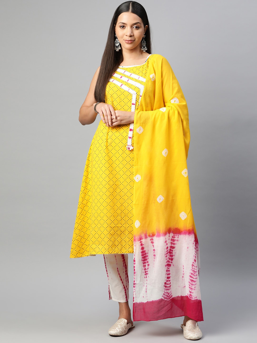 KALINI Printed Regular Pure Cotton A-Line Kurta with Trousers & With Dupatta, Yellow
KALINI Printed Regular Pure Cotton A-Line Kurta with Trousers & With Dupatta, Yellow