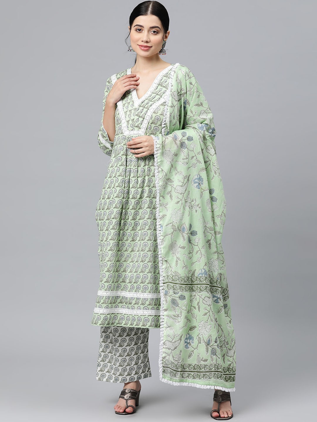 KALINI Ethnic Motifs Printed Regular Pure Cotton Kurta with Trousers & Dupatta, Lime green
KALINI Ethnic Motifs Printed Regular Pure Cotton Kurta with Trousers & Dupatta, Lime green