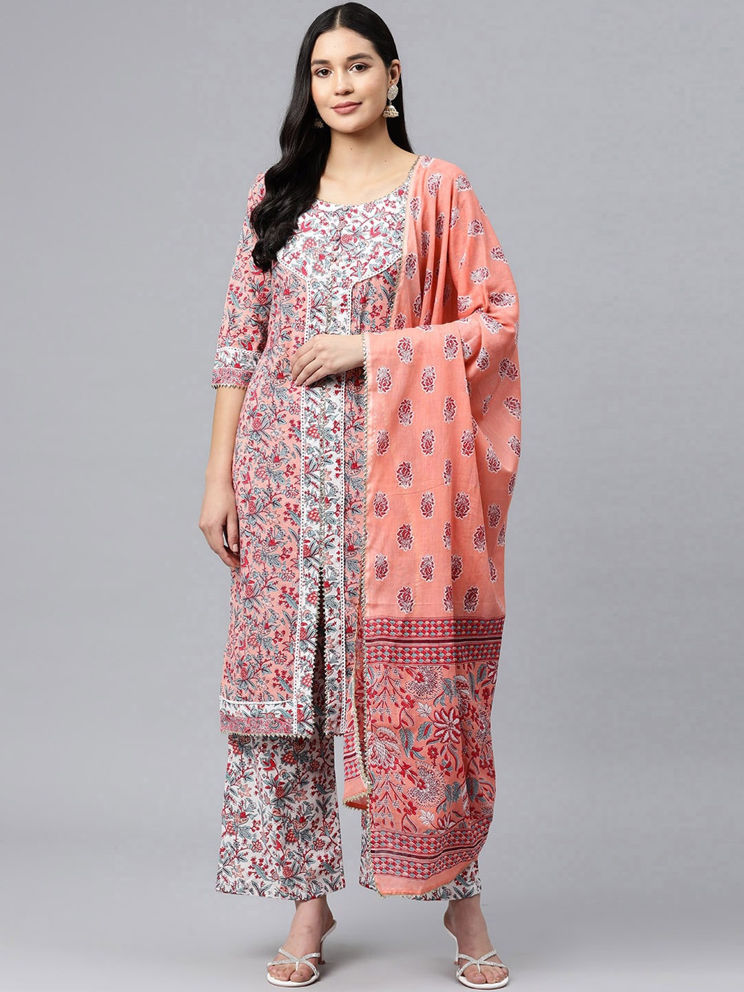 KALINI Ethnic Motifs Printed Gotta Patti Pure Cotton Kurta with Palazzos & With Dupatta, Peach
KALINI Ethnic Motifs Printed Gotta Patti Pure Cotton Kurta with Palazzos & With Dupatta, Peach