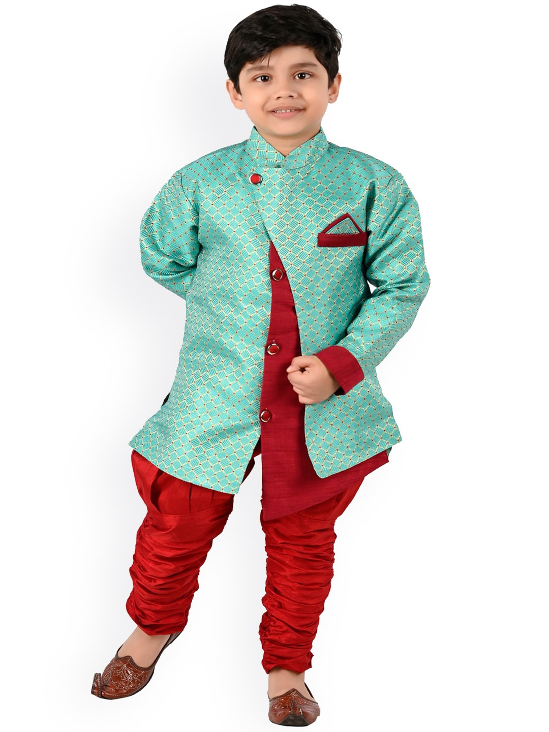 BAESD Boys Ethnic Motifs Woven Design Mandarin Collar Straight Kurta with Churidar, Turquoise blue
BAESD Boys Ethnic Motifs Woven Design Mandarin Collar Straight Kurta with Churidar, Turquoise blue