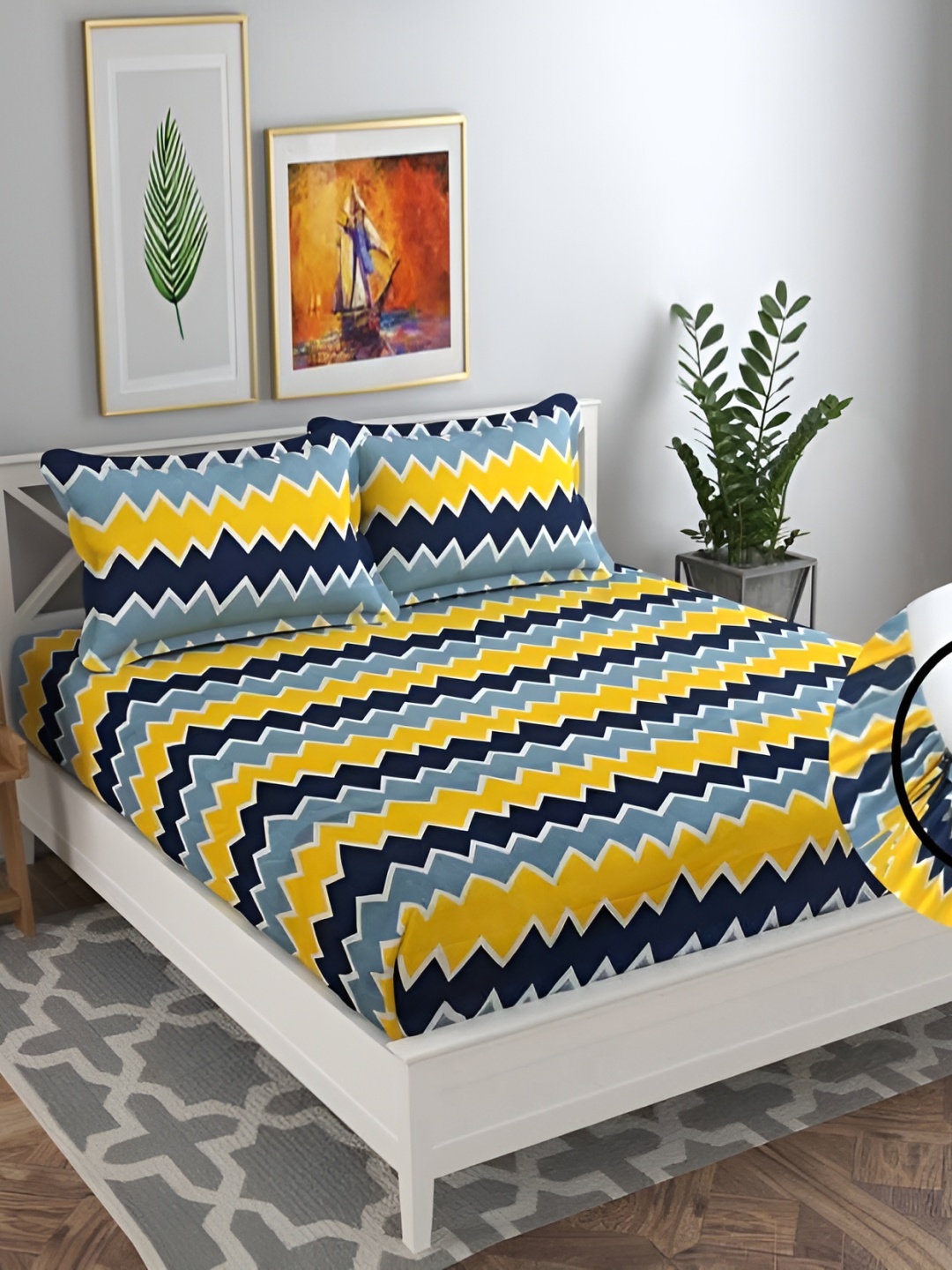 bsb home Yellow & Blue Abstract Microfiber180 TC King Fitted Bedsheet with 2 Pillow Covers
bsb home Yellow & Blue Abstract Microfiber180 TC King Fitted Bedsheet with 2 Pillow Covers