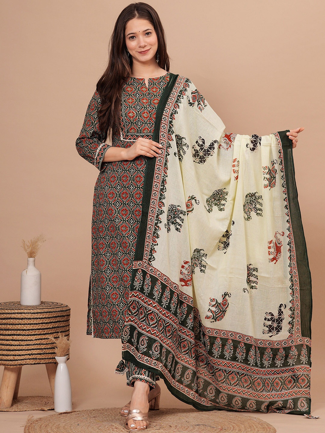 SK2 Fashion Ethnic Motifs Printed Thread Work Pure Cotton Kurta With Trouser & Dupatta, Grey
SK2 Fashion Ethnic Motifs Printed Thread Work Pure Cotton Kurta With Trouser & Dupatta, Grey