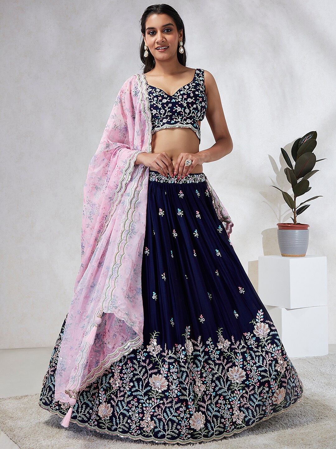 panchhi Embroidered Sequinned Semi-Stitched Lehenga & Unstitched Blouse With Dupatta, Navy blue
panchhi Embroidered Sequinned Semi-Stitched Lehenga & Unstitched Blouse With Dupatta, Navy blue
