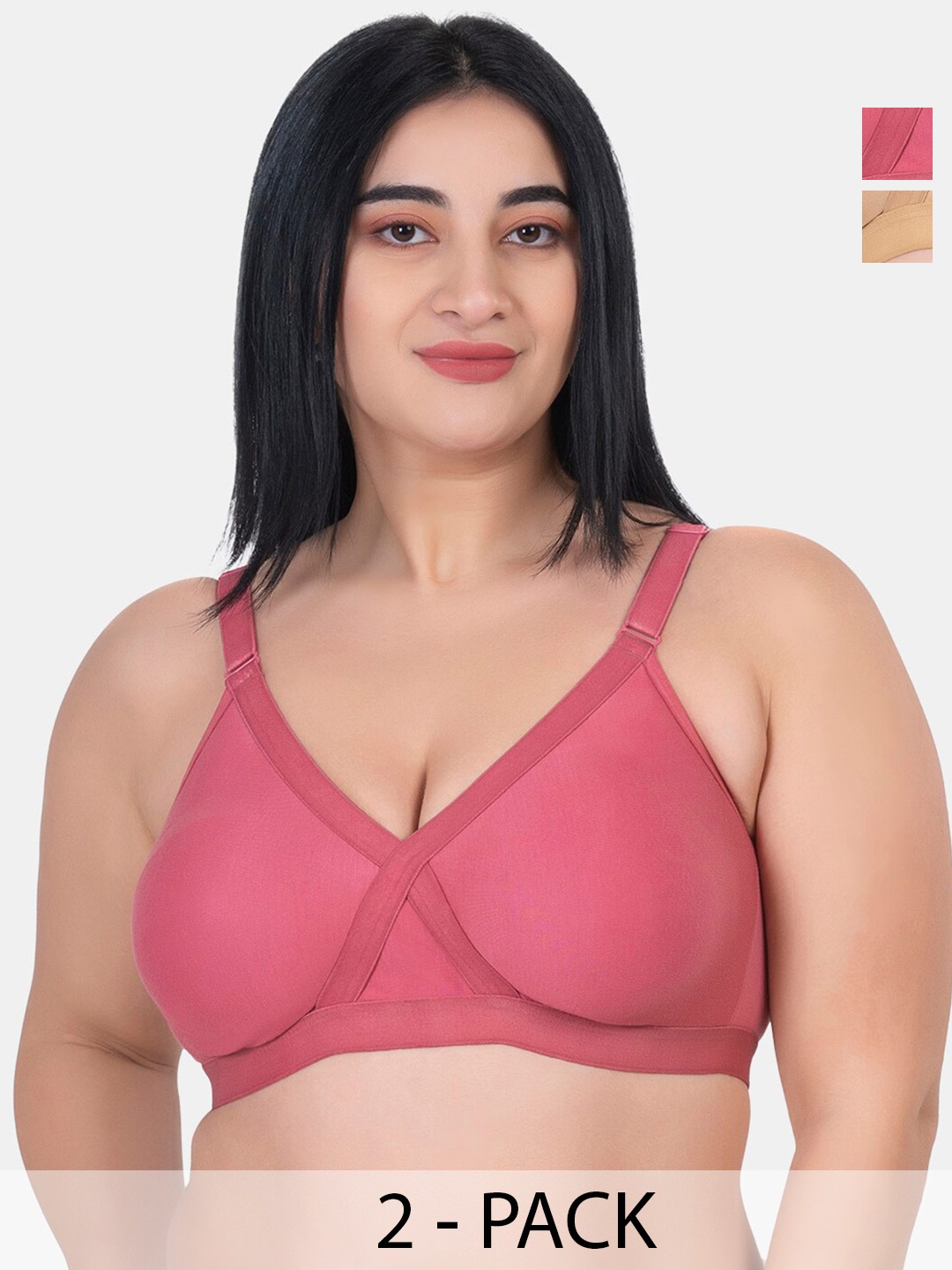 KOMLI Plus Size Pack Of 2 Full Coverage Non Padded Cotton Workout Bra With All Day Comfort, Pink
KOMLI Plus Size Pack Of 2 Full Coverage Non Padded Cotton Workout Bra With All Day Comfort, Pink