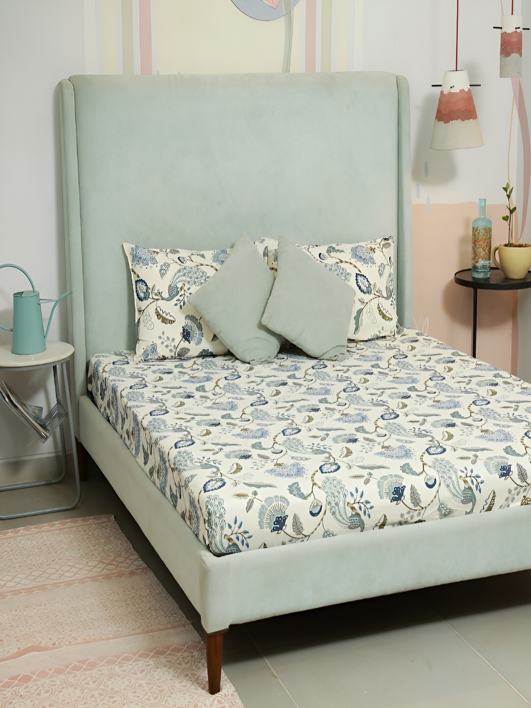 Srijee Decors Off White & Green Floral 250 TC Fitted King Bedsheet With 2 Pillow Covers
Srijee Decors Off White & Green Floral 250 TC Fitted King Bedsheet With 2 Pillow Covers