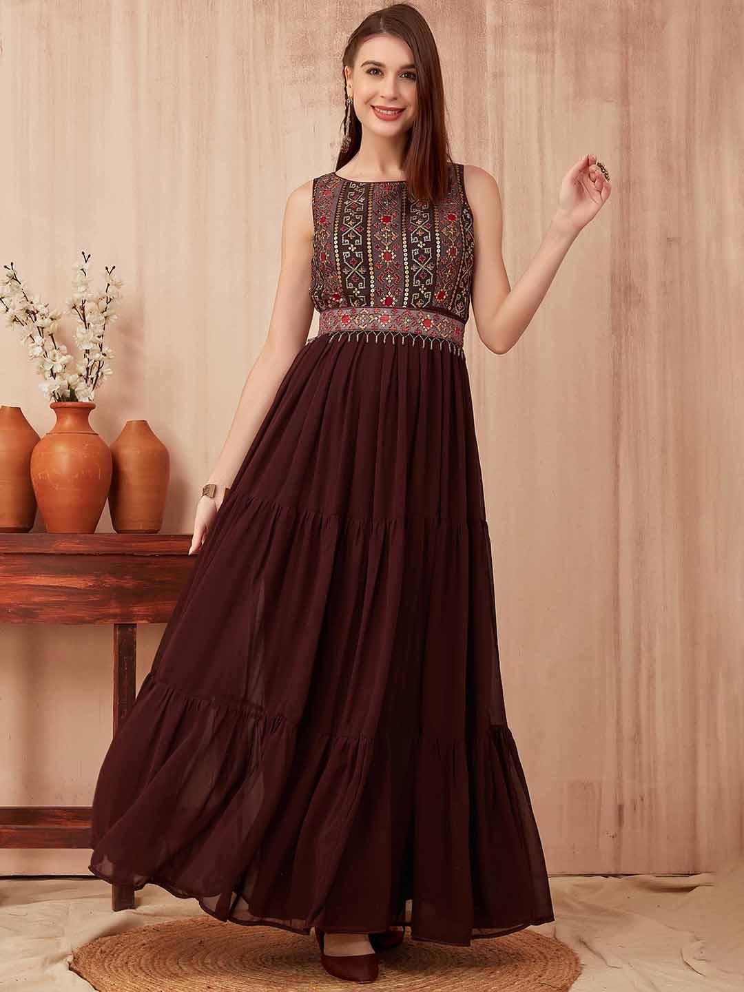 ODD BY chansi TRENDZ Embroidered Sleeveless Tiered Flared Ethnic Dresses, Coffee brown
ODD BY chansi TRENDZ Embroidered Sleeveless Tiered Flared Ethnic Dresses, Coffee brown