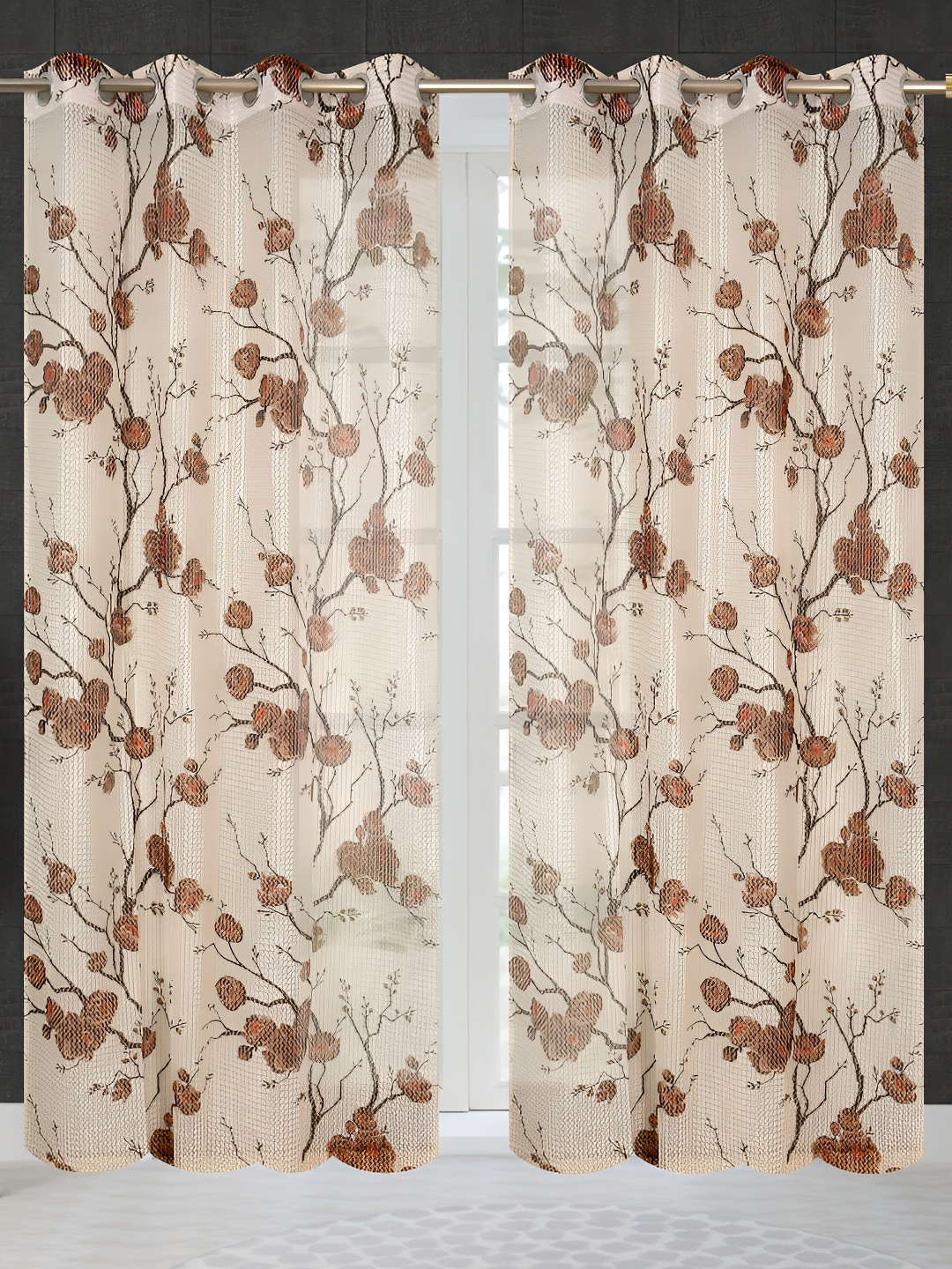 Galaxy Home Decor Brown 2Pcs Floral Room Darkening Door Curtains