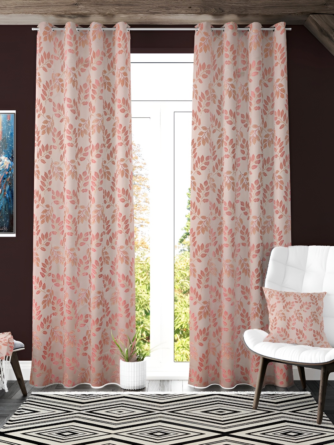 Galaxy Home Decor Pink Set of 2 Floral Room Darkening Long Door Curtain