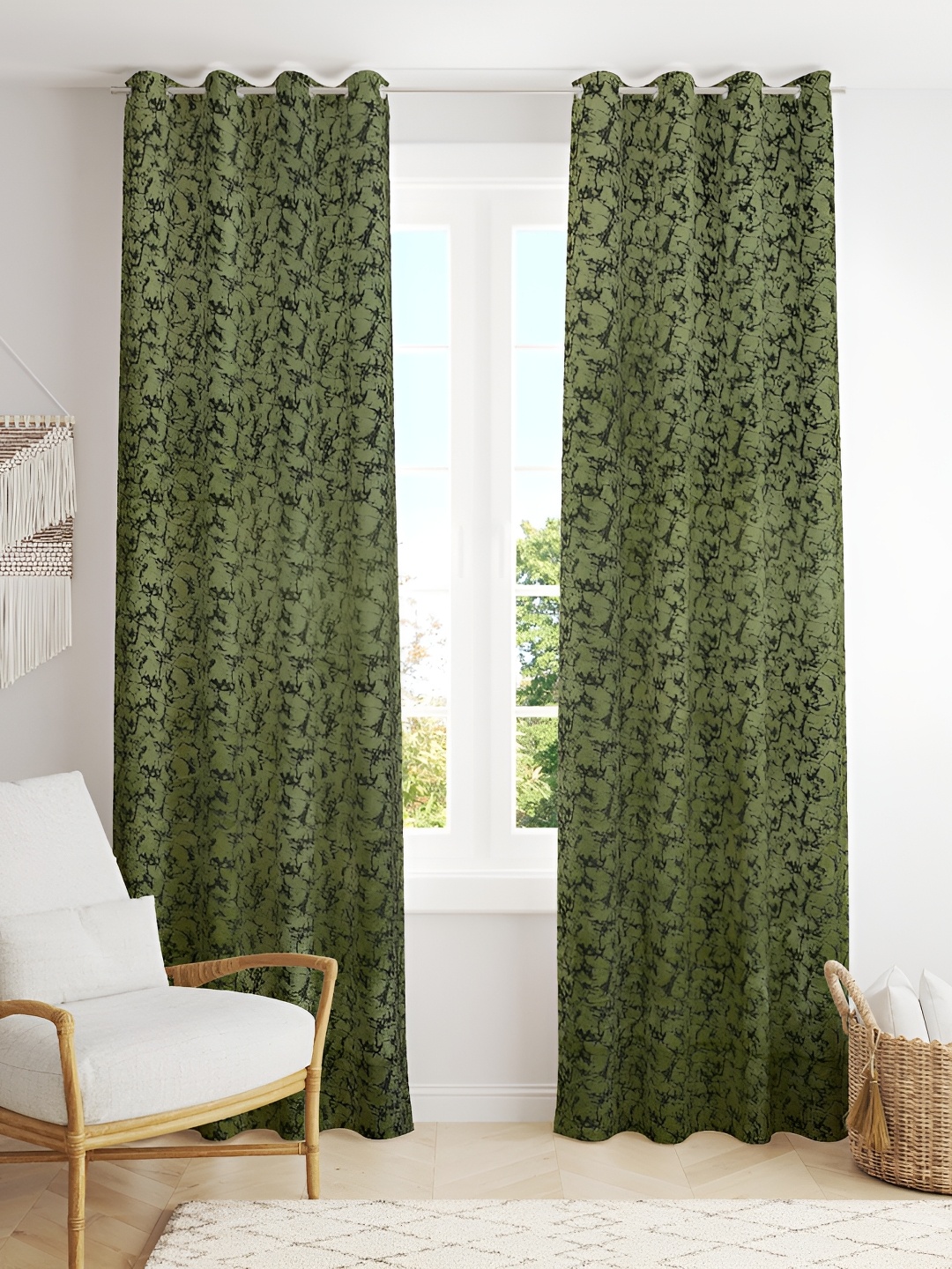 Galaxy Home Decor Green & Black 2 Pcs Floral Room Darkening Door Curtains