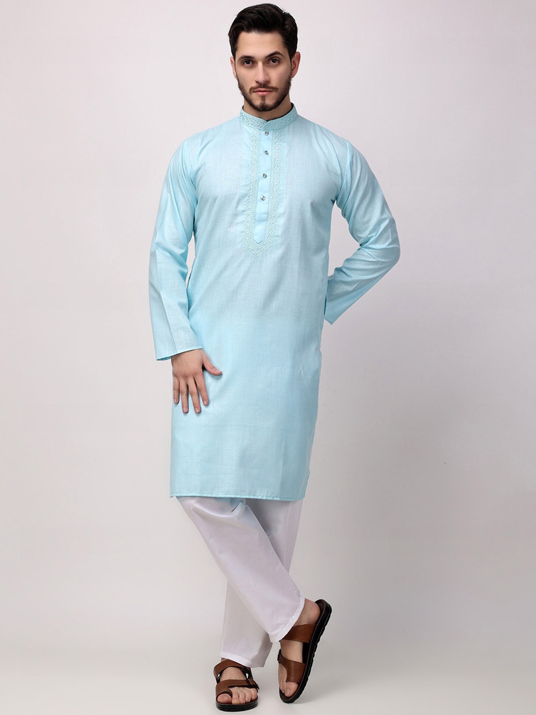ROYAL KURTA Embroidered Thread Work Band Collar Pure Cotton Straight Kurta With Trouser, Turquoise blue
ROYAL KURTA Embroidered Thread Work Band Collar Pure Cotton Straight Kurta With Trouser, Turquoise blue