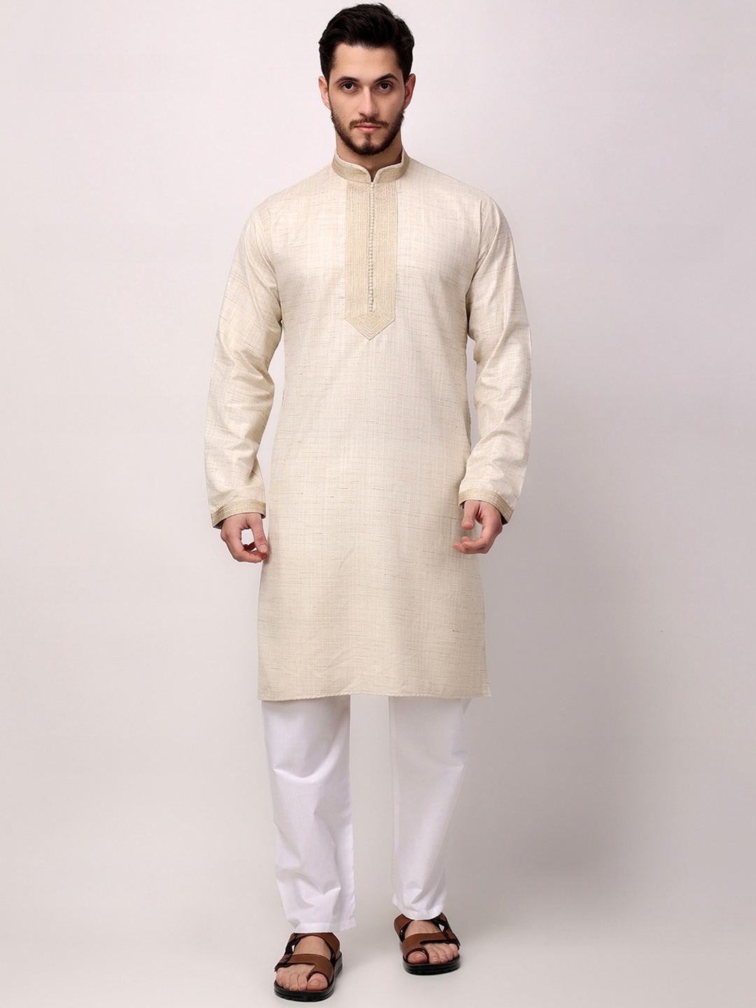 ROYAL KURTA Embroidered Band Collar Pure Cotton Straight Kurta With Churidar, Beige
ROYAL KURTA Embroidered Band Collar Pure Cotton Straight Kurta With Churidar, Beige