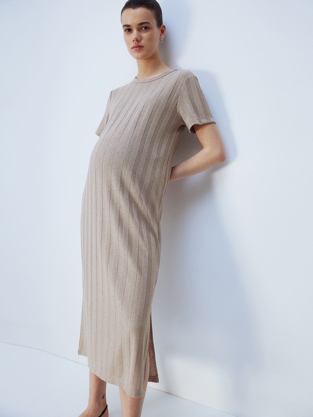 H&M MAMA Ribbed Dress, Beige