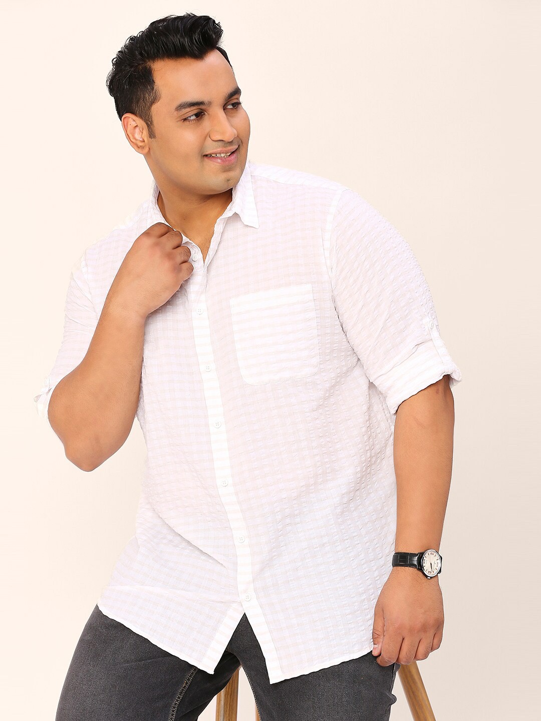 Sztori Plus Size Standard Horizontal Striped Roll-Up Sleeves Pure Cotton Casual Shirt, Beige
Sztori Plus Size Standard Horizontal Striped Roll-Up Sleeves Pure Cotton Casual Shirt, Beige
