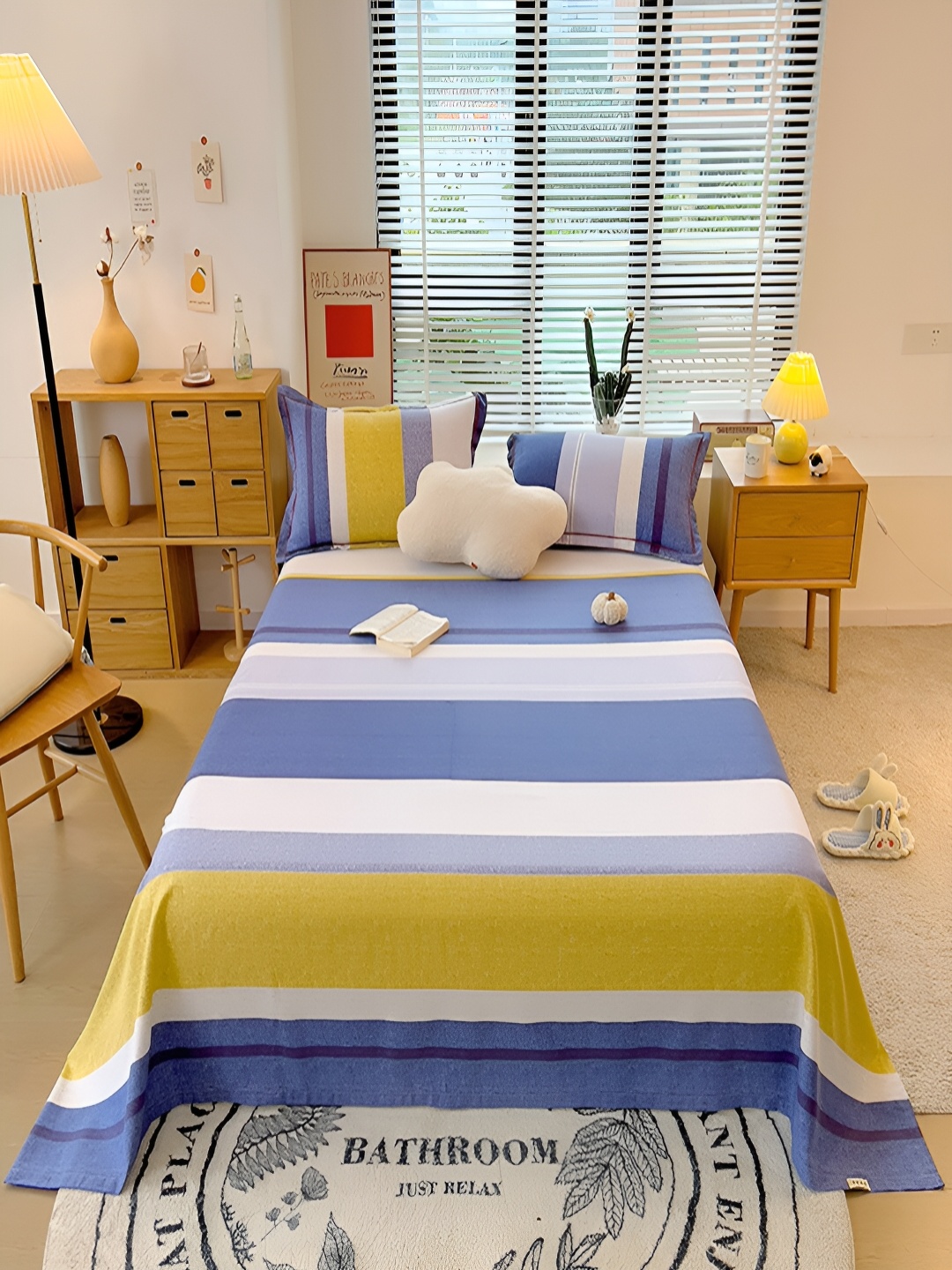 JC HOME Blue & White Striped 210 TC Cotton Queen Bedsheet with 2 Pillow Covers
JC HOME Blue & White Striped 210 TC Cotton Queen Bedsheet with 2 Pillow Covers