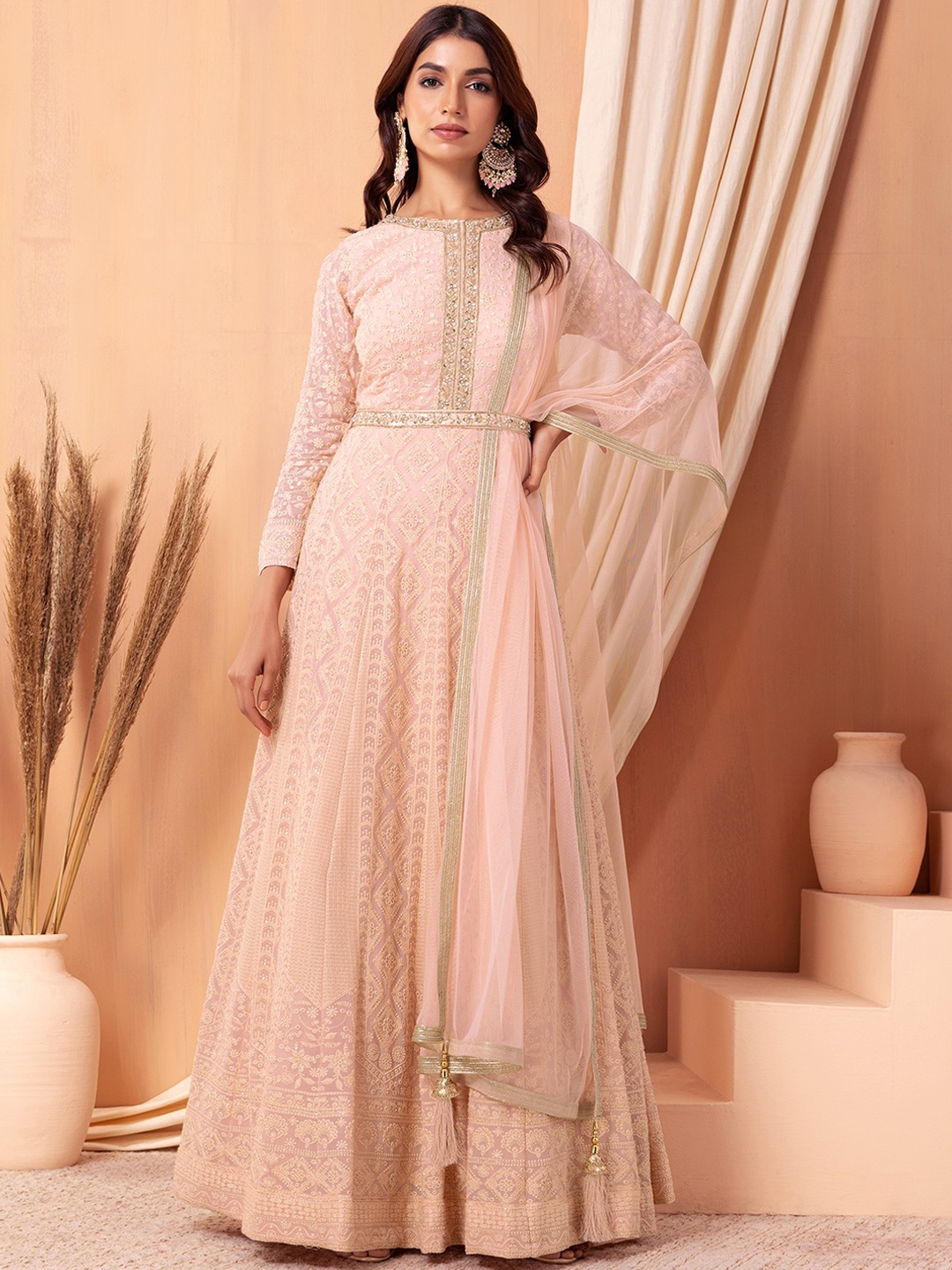 Indya Luxe Floral Embroidered Patti Georgette Anarkali Ethnic Dress With Dupatta, Pink
Indya Luxe Floral Embroidered Patti Georgette Anarkali Ethnic Dress With Dupatta, Pink