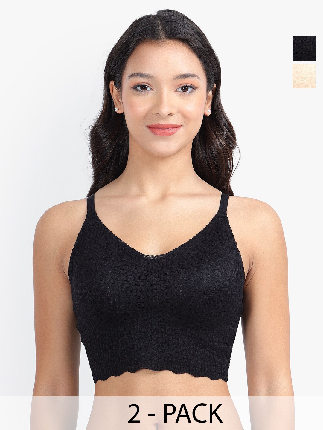 PARKHA Pack of 2 Self Design Seamless Removable Padding Bralette Bras- 360 Degree Support, Black
PARKHA Pack of 2 Self Design Seamless Removable Padding Bralette Bras- 360 Degree Support, Black