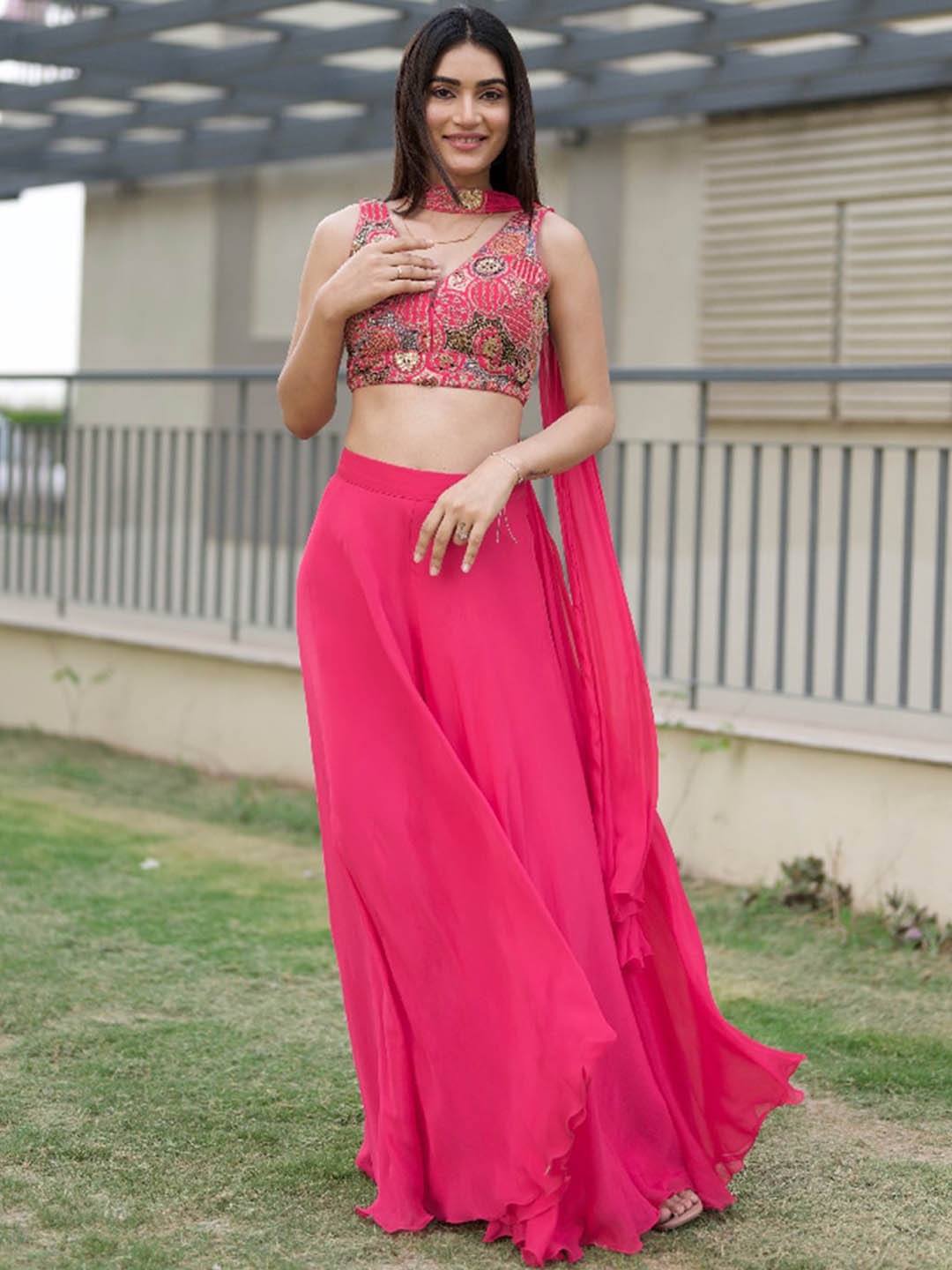 ALIYANA Embroidered Sequined Georgette Top With Sharara & Dupatta Co-Ords Set, Pink
ALIYANA Embroidered Sequined Georgette Top With Sharara & Dupatta Co-Ords Set, Pink