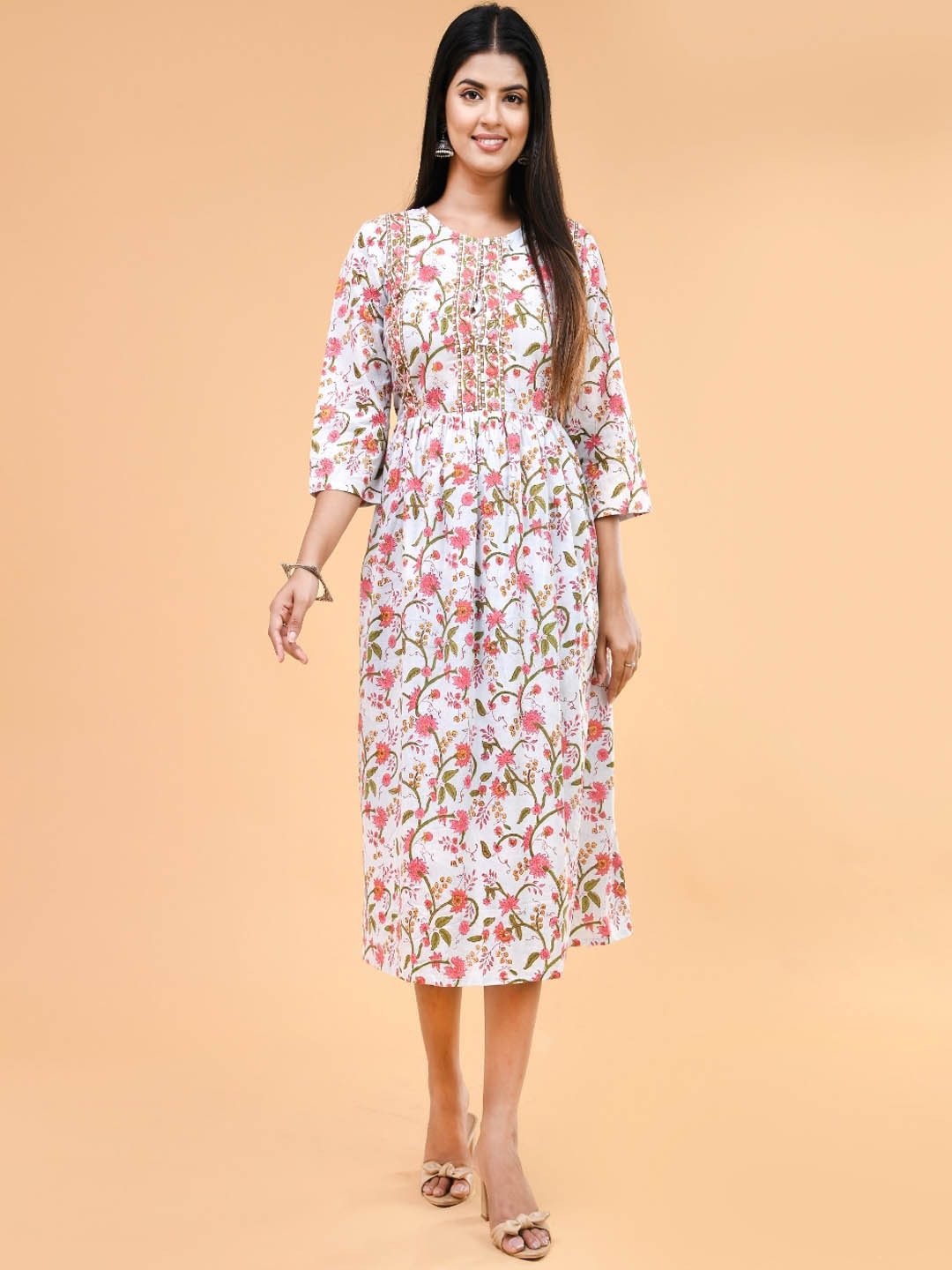 Aspriya Floral Printed Gathered Detailed Cotton Fit & Flare Midi Ethnic Dress, White
Aspriya Floral Printed Gathered Detailed Cotton Fit & Flare Midi Ethnic Dress, White