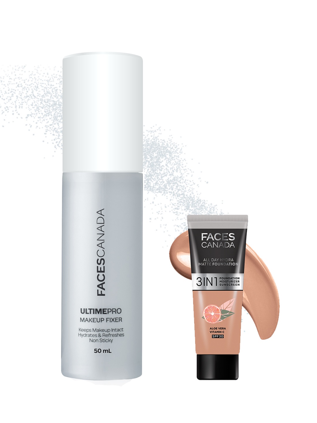 FACES CANADA Waterproof Fix & Finish Kit - Makeup Fixer 50 ml + Matte Foundation - 15 ml, Beige
FACES CANADA Waterproof Fix & Finish Kit - Makeup Fixer 50 ml + Matte Foundation - 15 ml, Beige