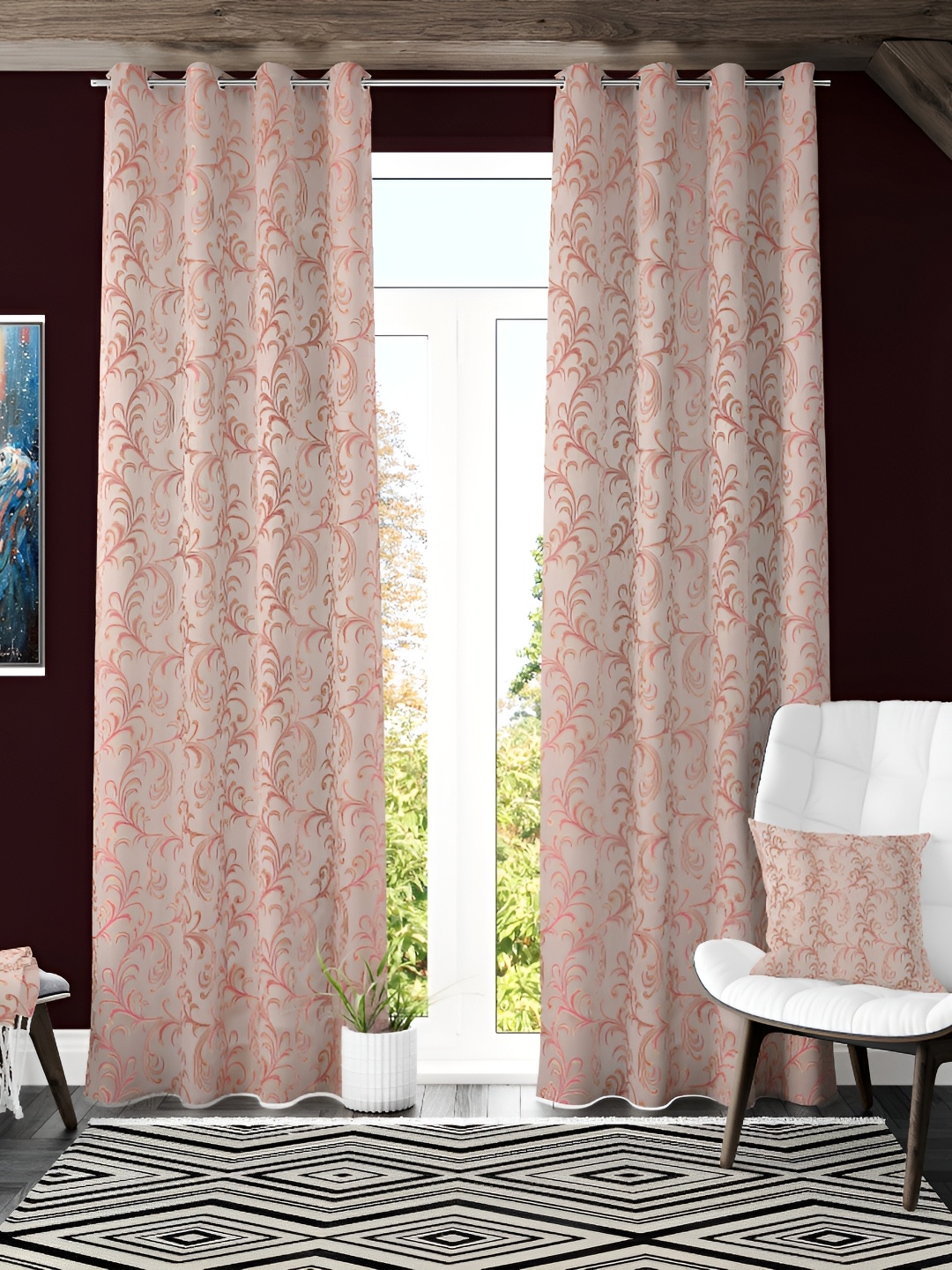 Galaxy Home Decor Pink Set of 2 Floral Room Darkening Window Curtain