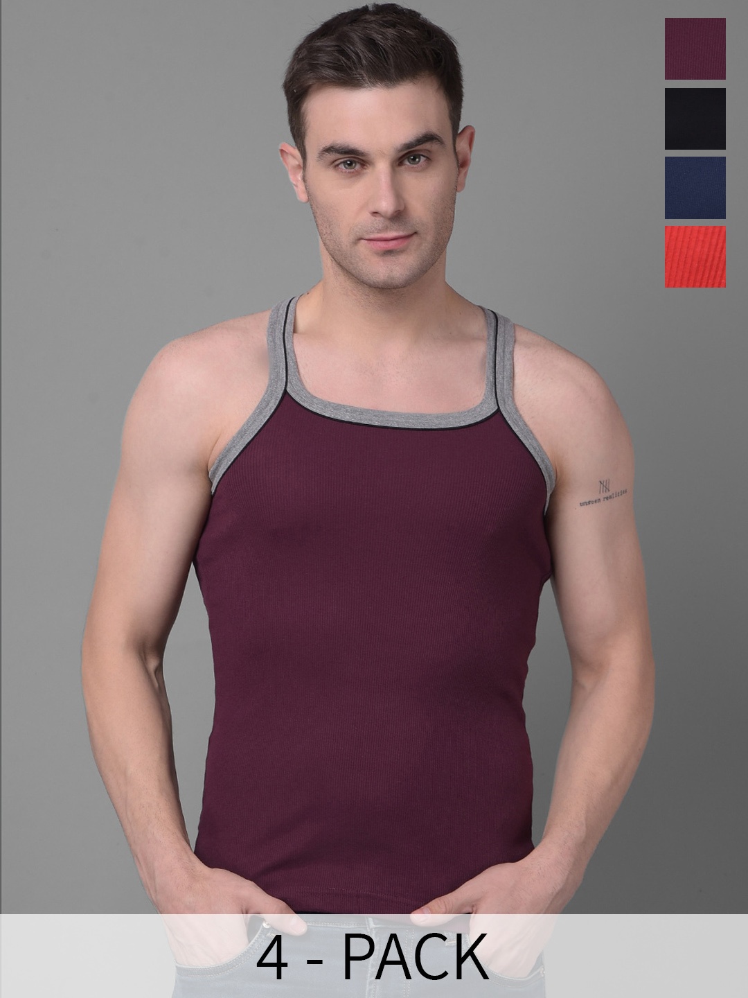 Dollar Bigboss Pack Of 4 Assorted Cotton Innerwear Vests- MBB-02-PO4-2024
Dollar Bigboss Pack Of 4 Assorted Cotton Innerwear Vests- MBB-02-PO4-2024