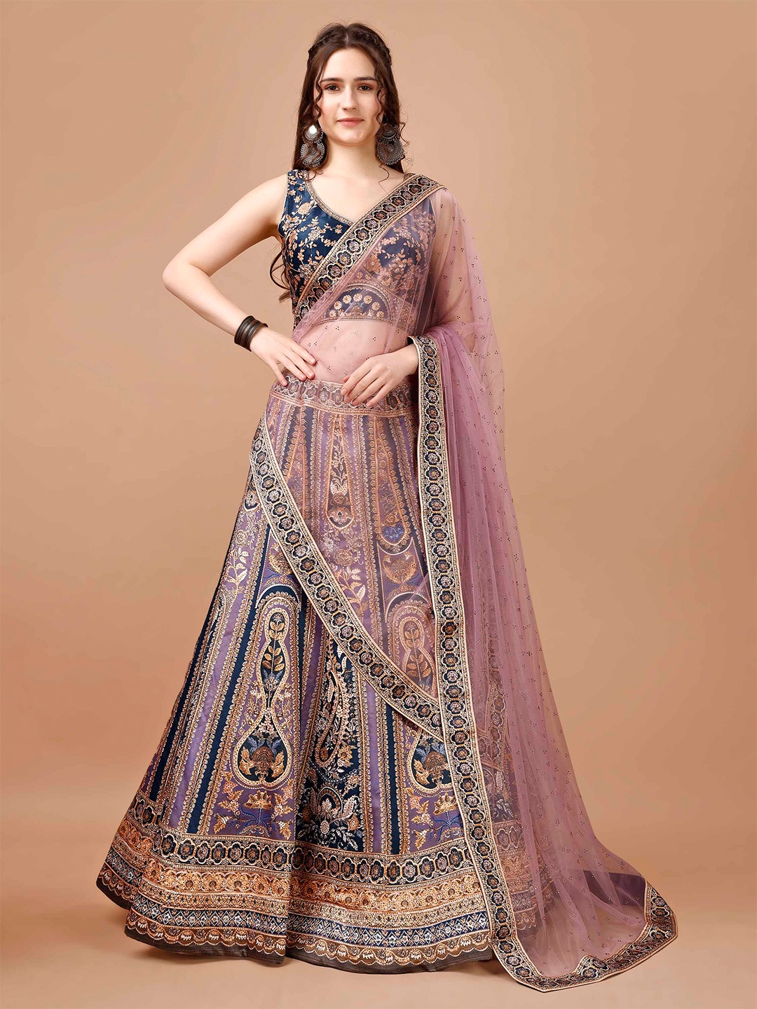 SAPTRANGI Printed Sequinned Detailed Ready to Wear Lehenga & Blouse With Dupatta, Purple
SAPTRANGI Printed Sequinned Detailed Ready to Wear Lehenga & Blouse With Dupatta, Purple