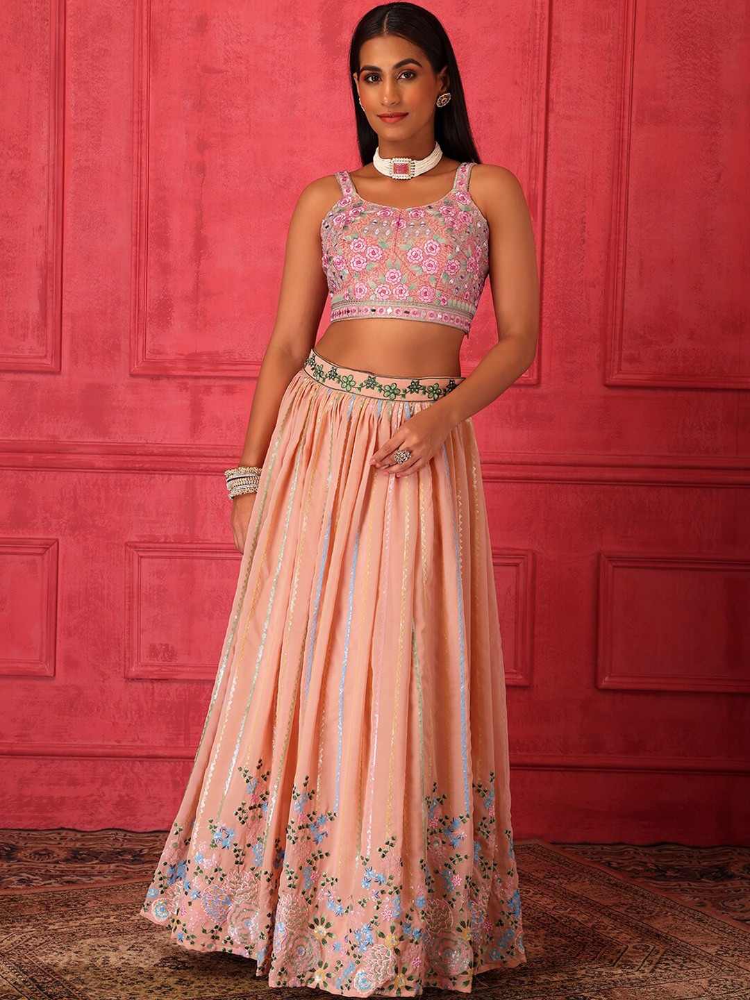 Indya Luxe Embroidered Thread Work Ready to Wear Lehenga & Blouse With Dupatta, Peach
Indya Luxe Embroidered Thread Work Ready to Wear Lehenga & Blouse With Dupatta, Peach