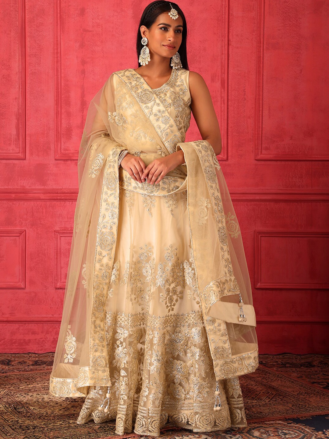 Indya Luxe Embroidered Sequinned Ready to Wear Lehenga & Blouse With Dupatta, Beige
Indya Luxe Embroidered Sequinned Ready to Wear Lehenga & Blouse With Dupatta, Beige