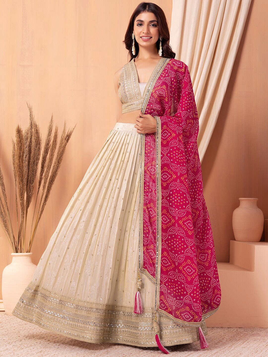 Indya Luxe Embroidered Sequinned Ready to Wear Lehenga & Blouse With Dupatta, White
Indya Luxe Embroidered Sequinned Ready to Wear Lehenga & Blouse With Dupatta, White