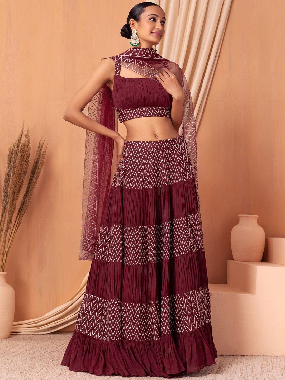 Indya Luxe Embroidered Sequinned Ready to Wear Lehenga & Blouse With Dupatta, Maroon
Indya Luxe Embroidered Sequinned Ready to Wear Lehenga & Blouse With Dupatta, Maroon