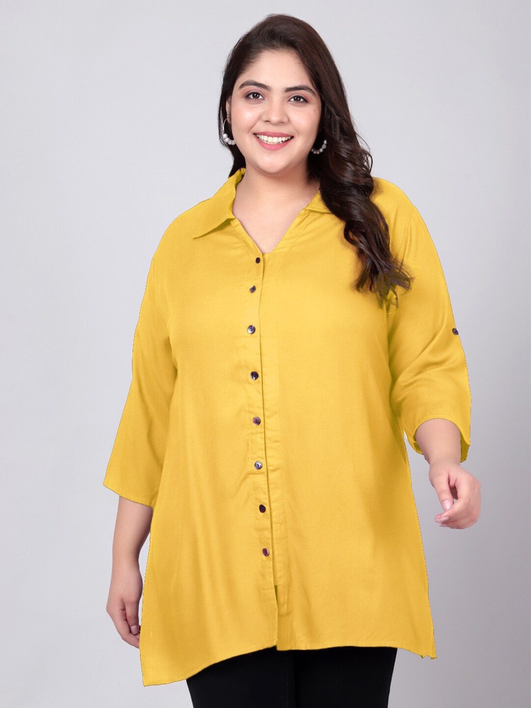 Indietoga Plus Size Classic Spread Collar Three-Quarter Sleeves Casual Shirt, Yellow
Indietoga Plus Size Classic Spread Collar Three-Quarter Sleeves Casual Shirt, Yellow