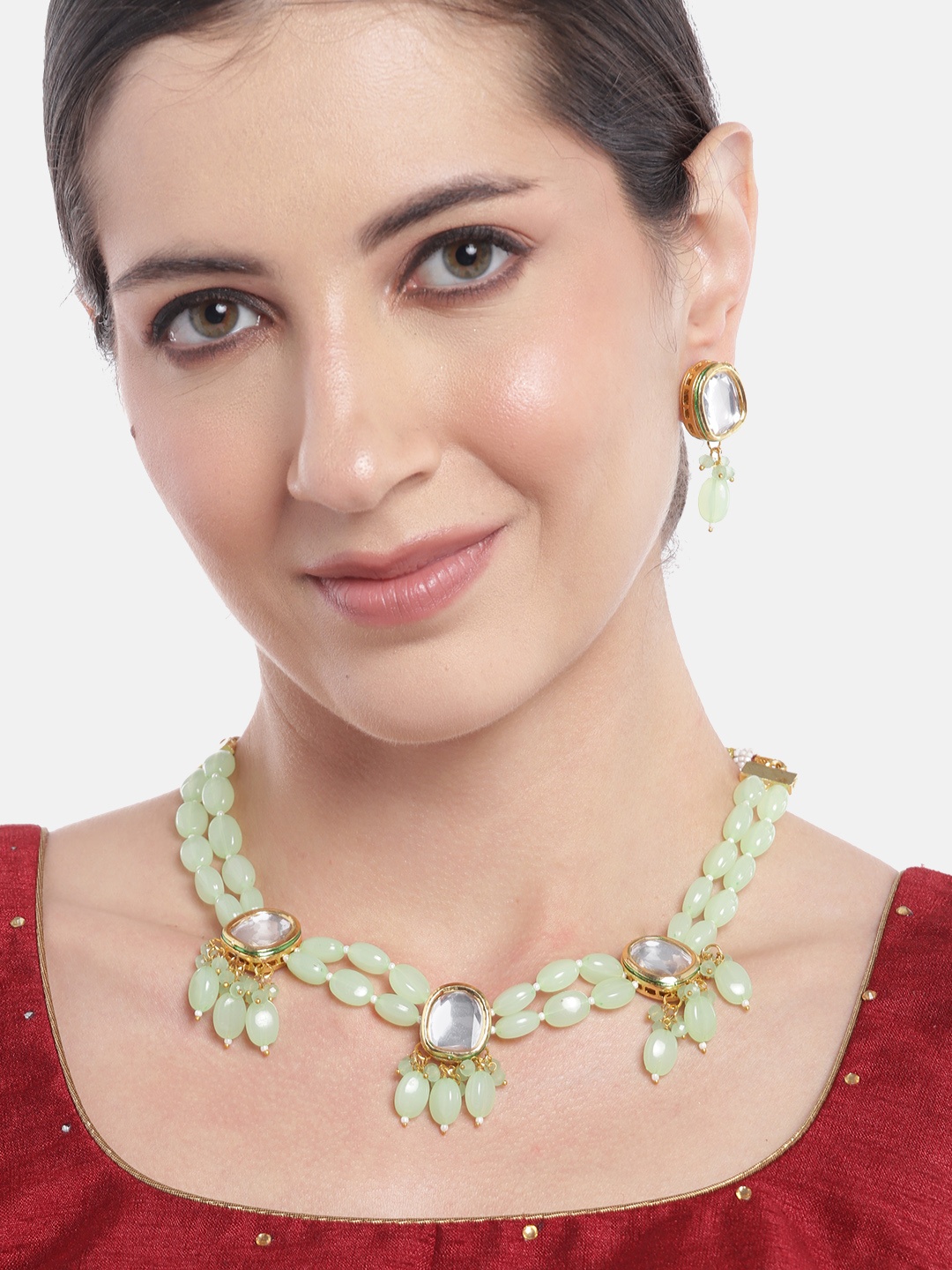 Anouk Women Gold-Plated Kundan Studded Layered Beaded Necklace with Earrings, Fluorescent green
Anouk Women Gold-Plated Kundan Studded Layered Beaded Necklace with Earrings, Fluorescent green