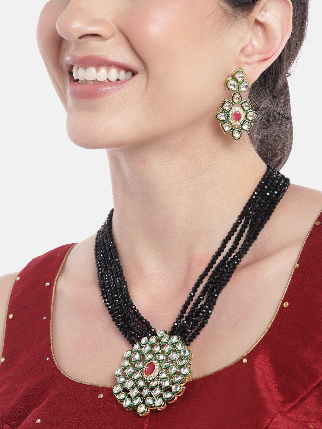 Anouk Women Gold-Plated Kundan Studded & Beaded Layered Necklace with Earrings, Black
Anouk Women Gold-Plated Kundan Studded & Beaded Layered Necklace with Earrings, Black